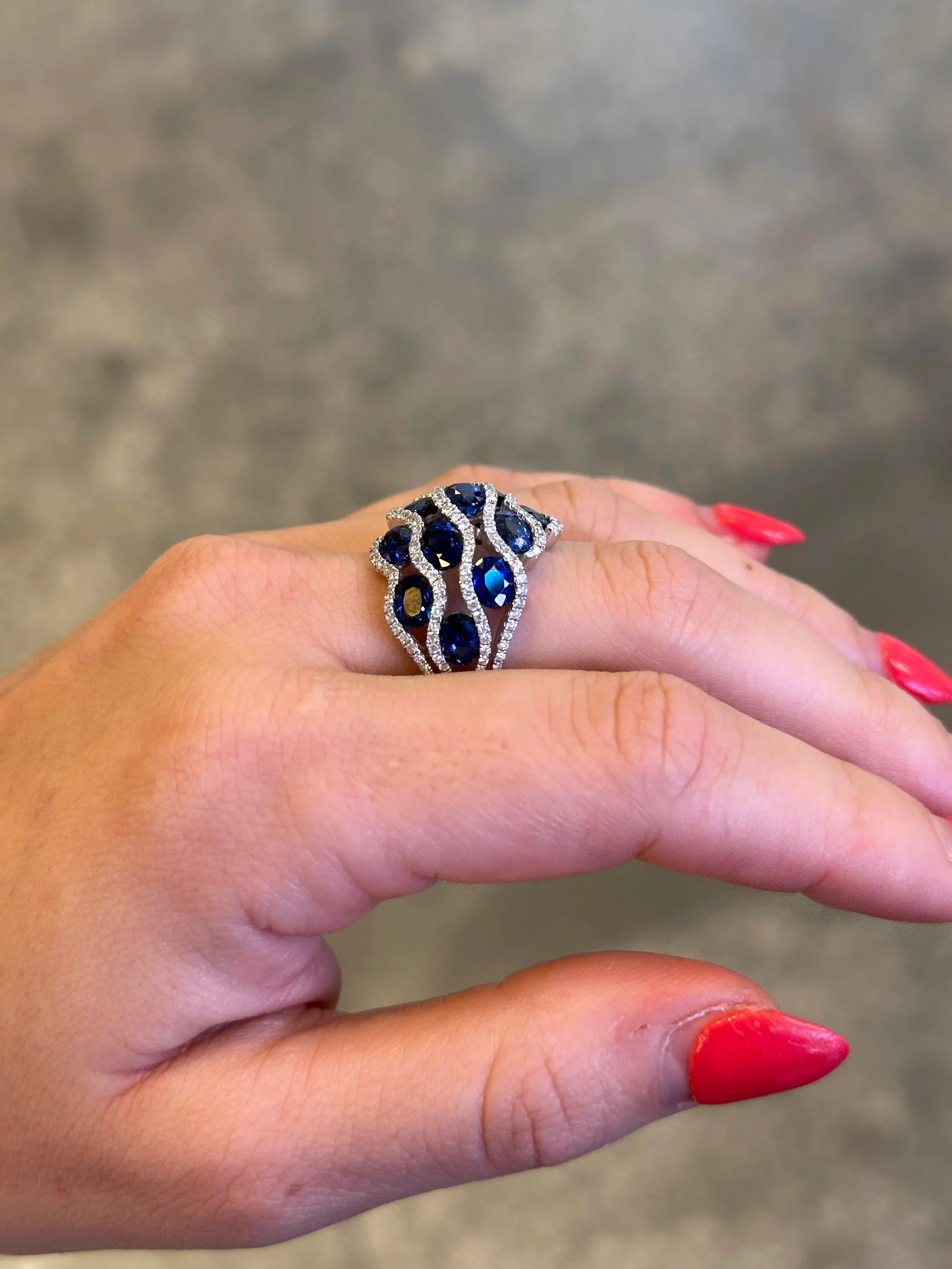 Ladies Spaced Out Sapphire and Diamond Ring - Image 3