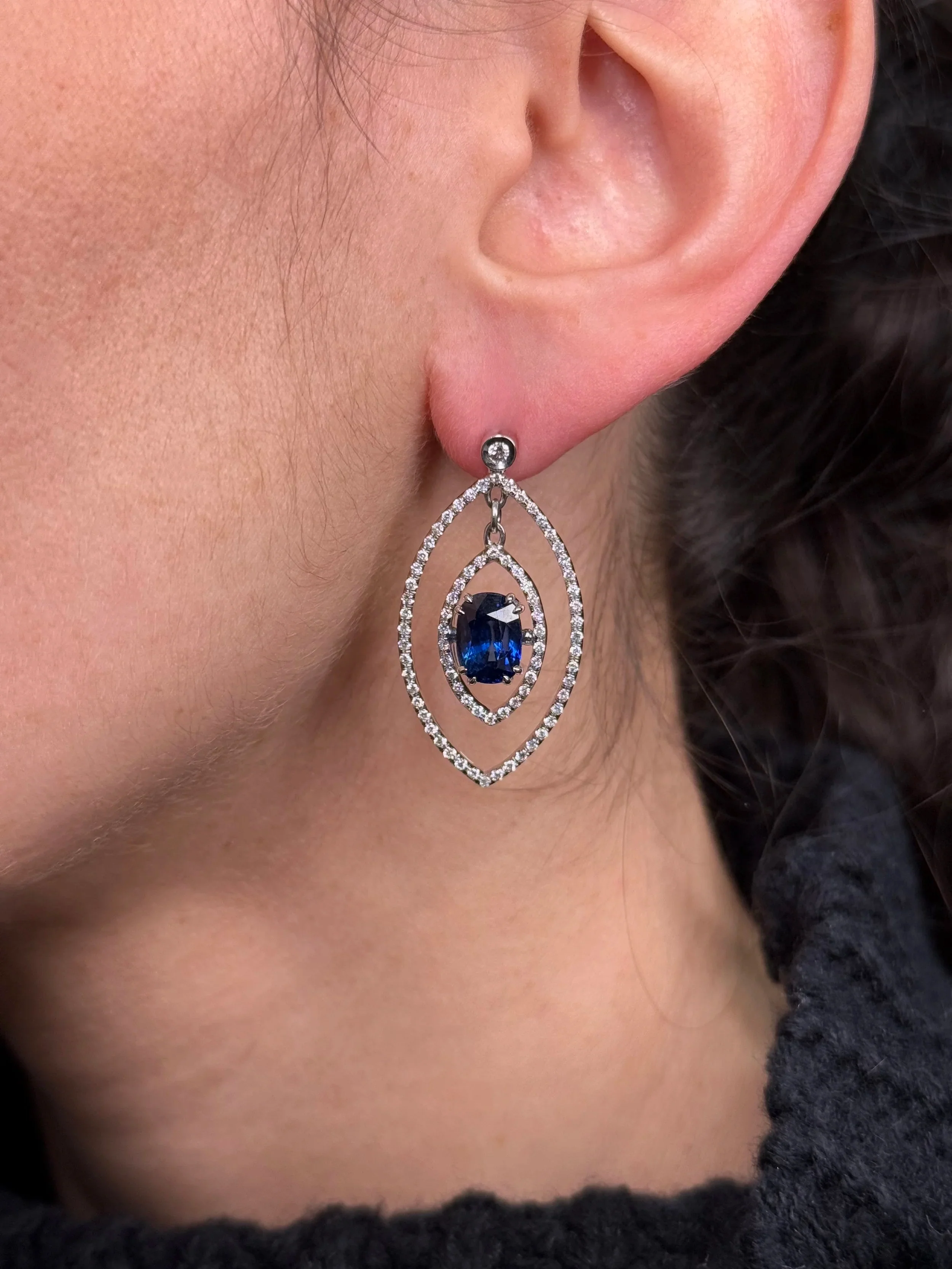 Ladies Spaced Out Sapphire Earrings - Image 2