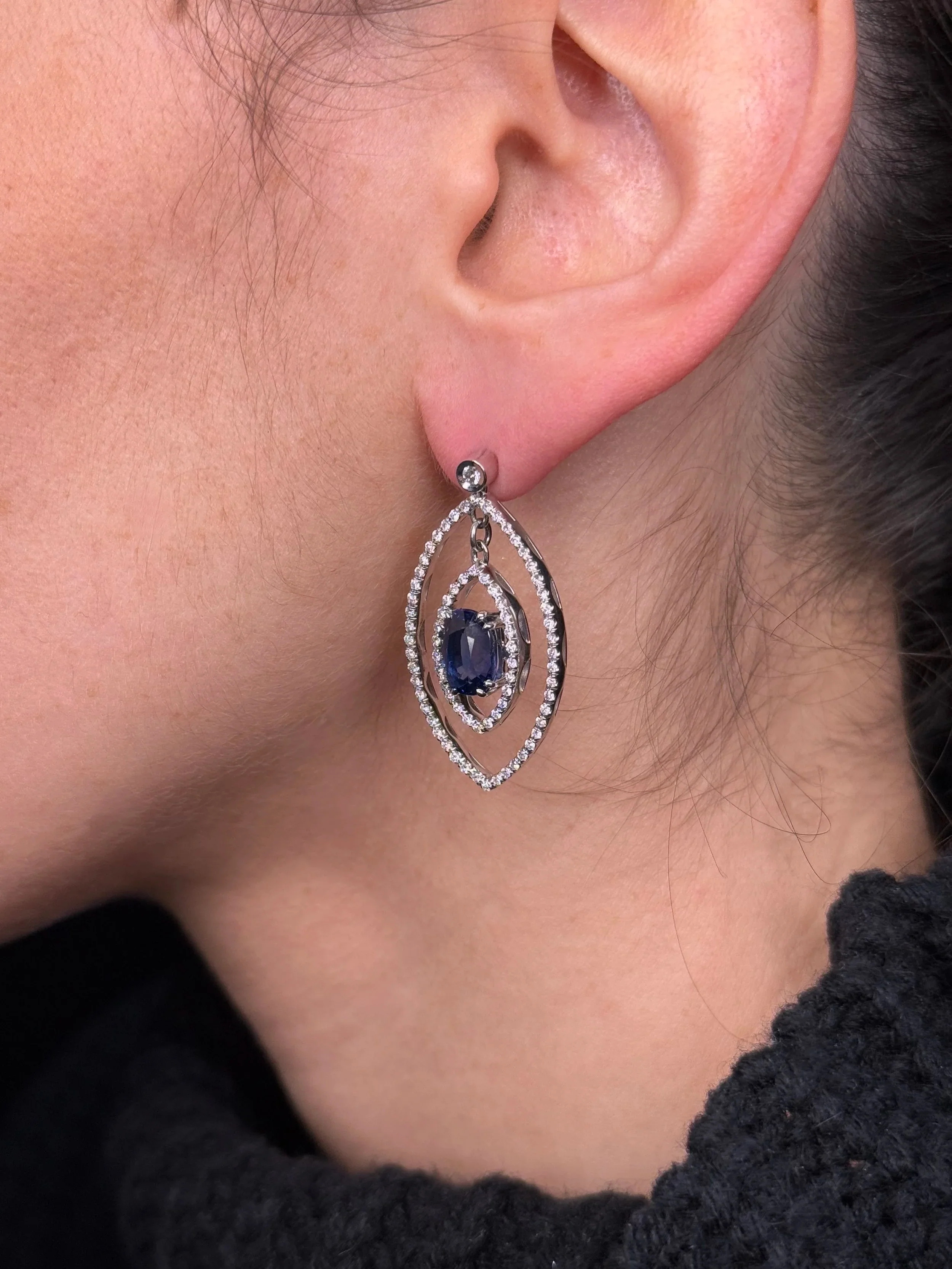 Ladies Spaced Out Sapphire Earrings - Image 3