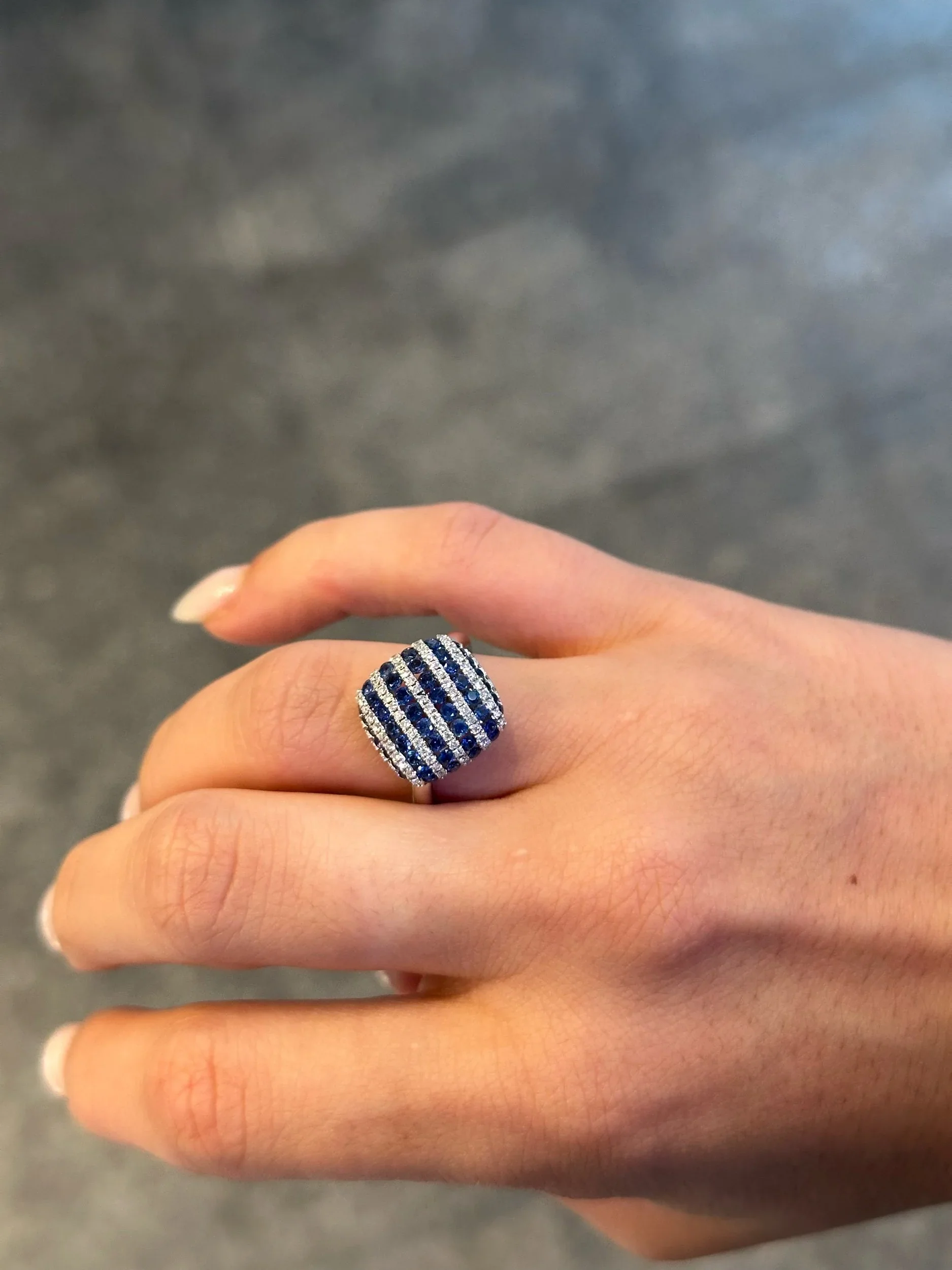 Ladies Square Stripped Sapphire and Round Diamond Ring - Image 2