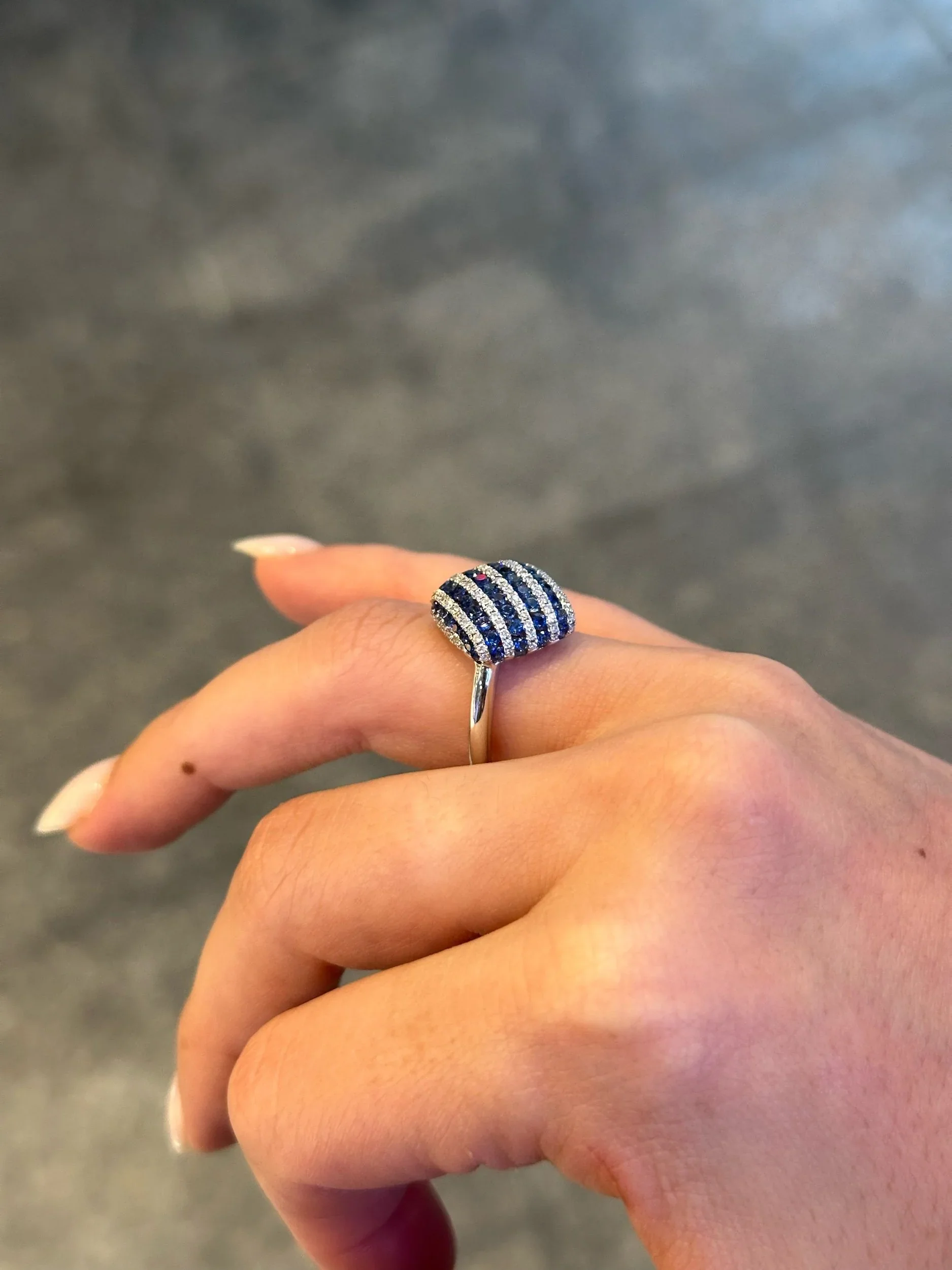 Ladies Square Stripped Sapphire and Round Diamond Ring - Image 3
