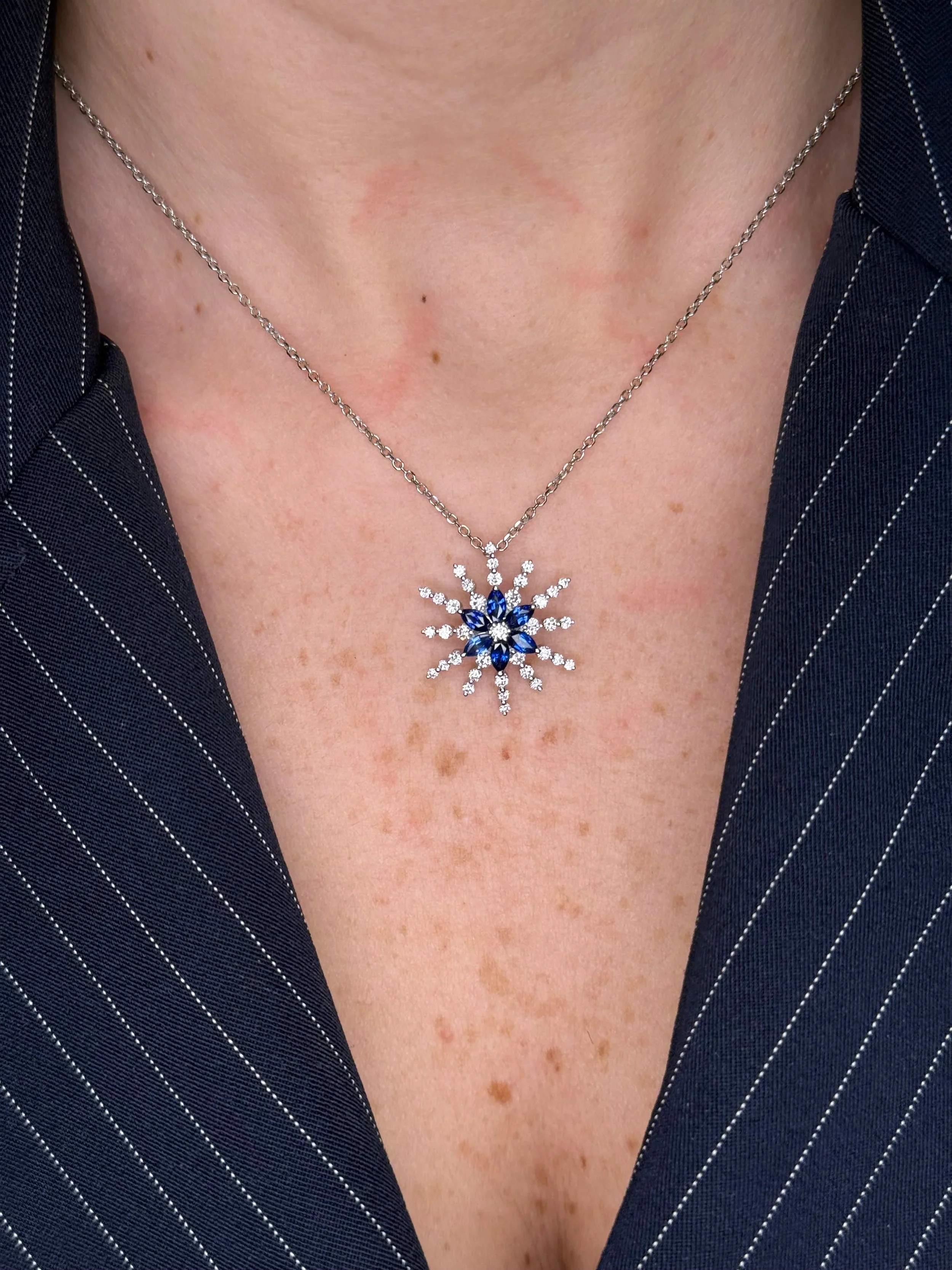 Ladies Star Like Diamond and Sapphire Pendant - Image 2