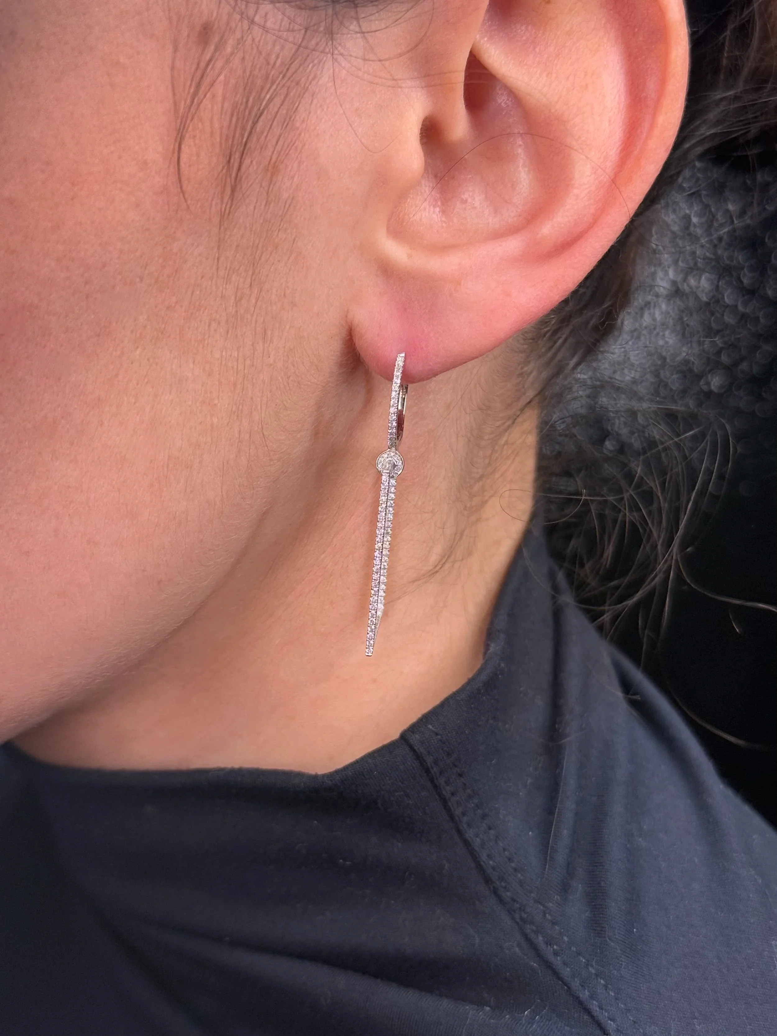 Ladies Thin Rectangular Diamond Earrings - Image 2