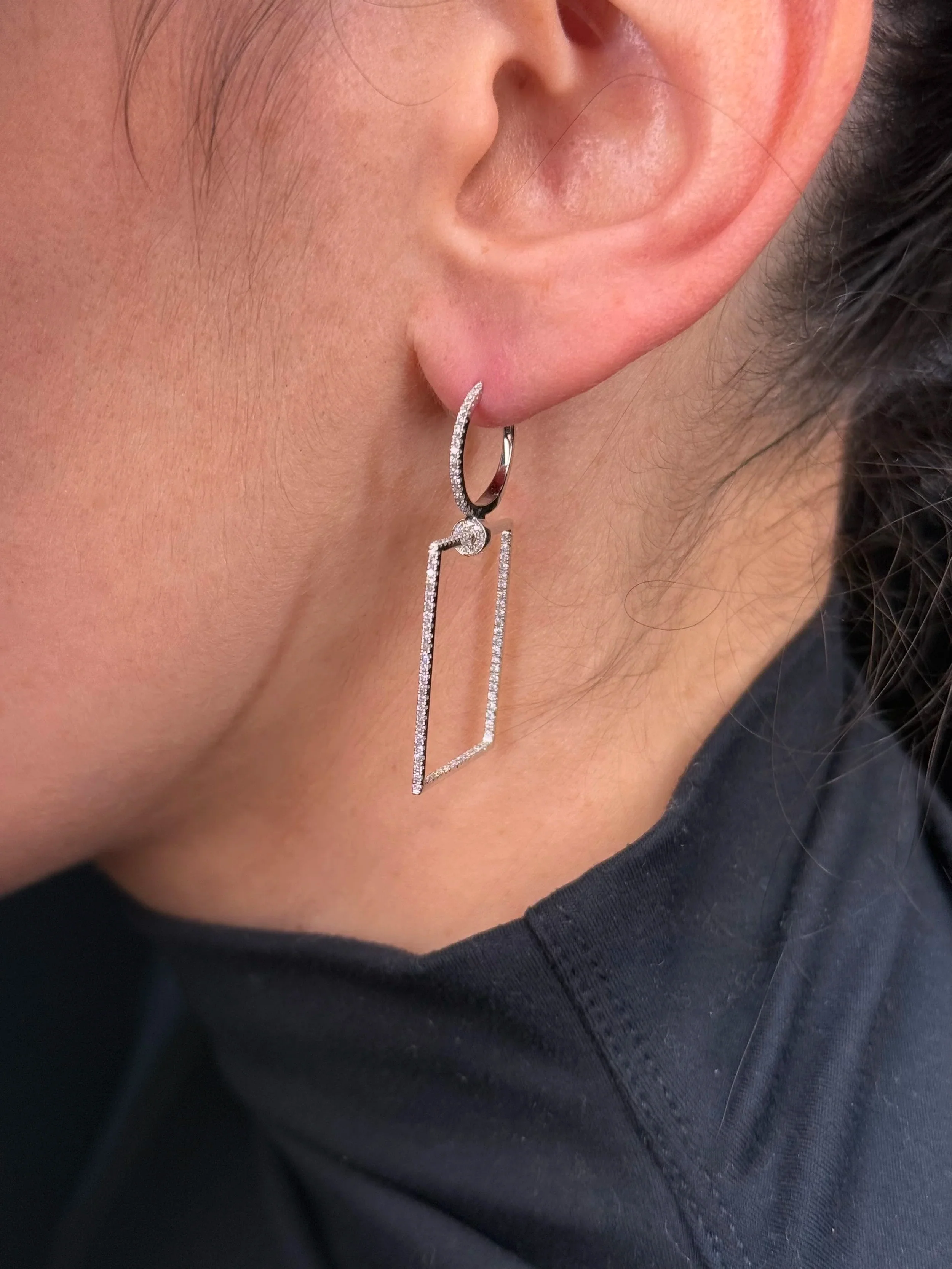 Ladies Thin Rectangular Diamond Earrings - Image 3
