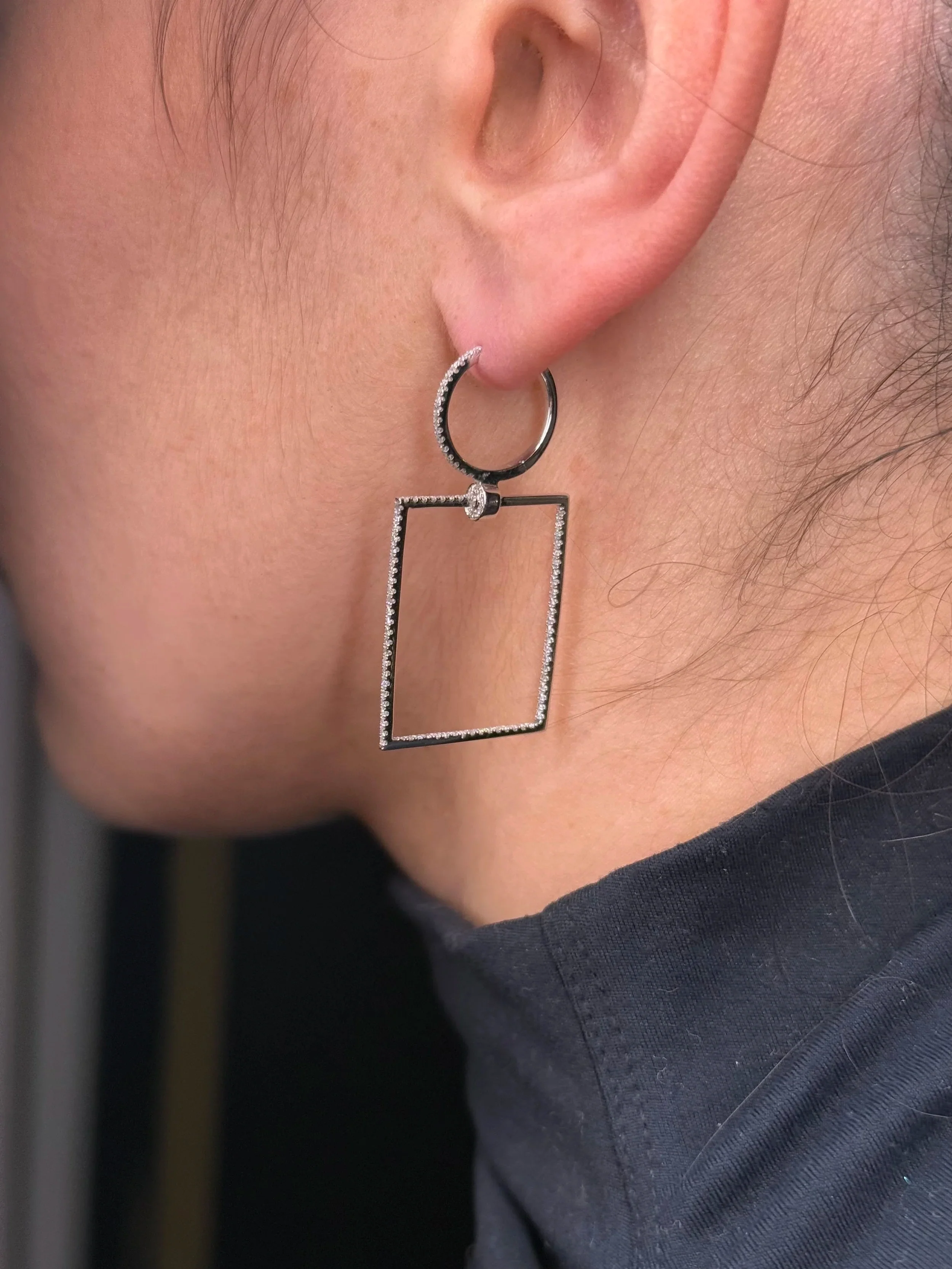 Ladies Thin Rectangular Diamond Earrings - Image 4