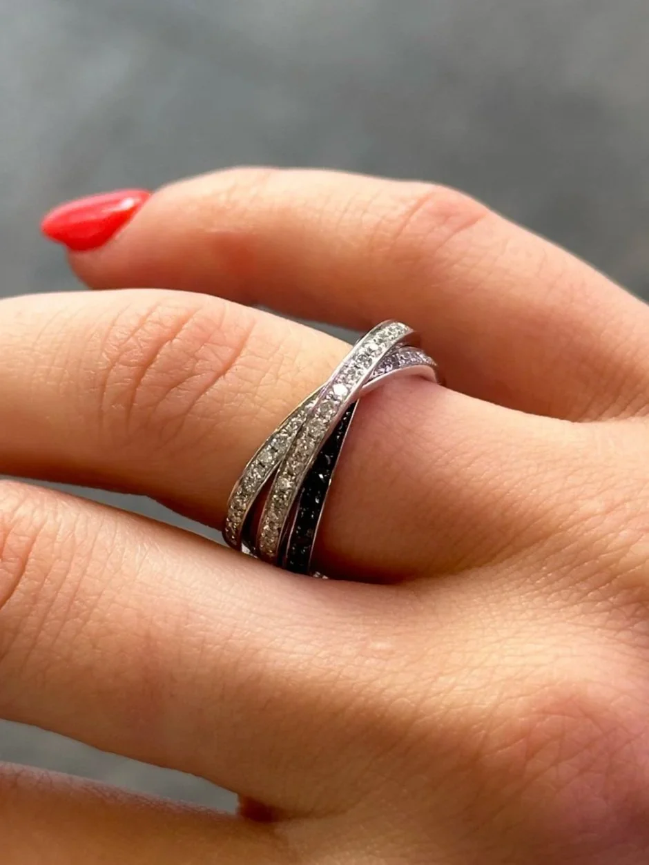 Ladies Three Eternity Black Diamond and Round Diamond Ring