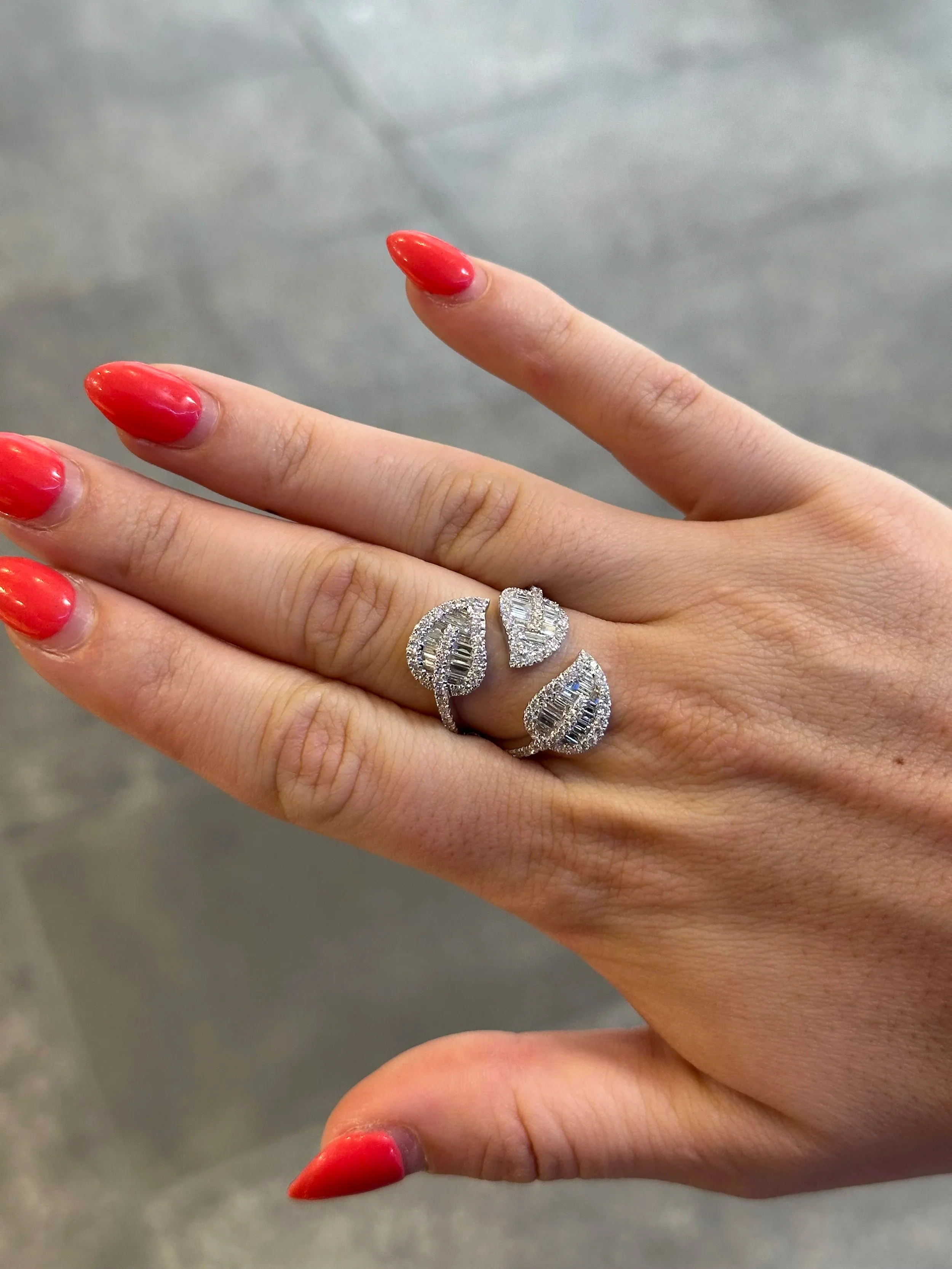 Ladies Three Leaf Baguette and Round Diamond Ring - Image 2
