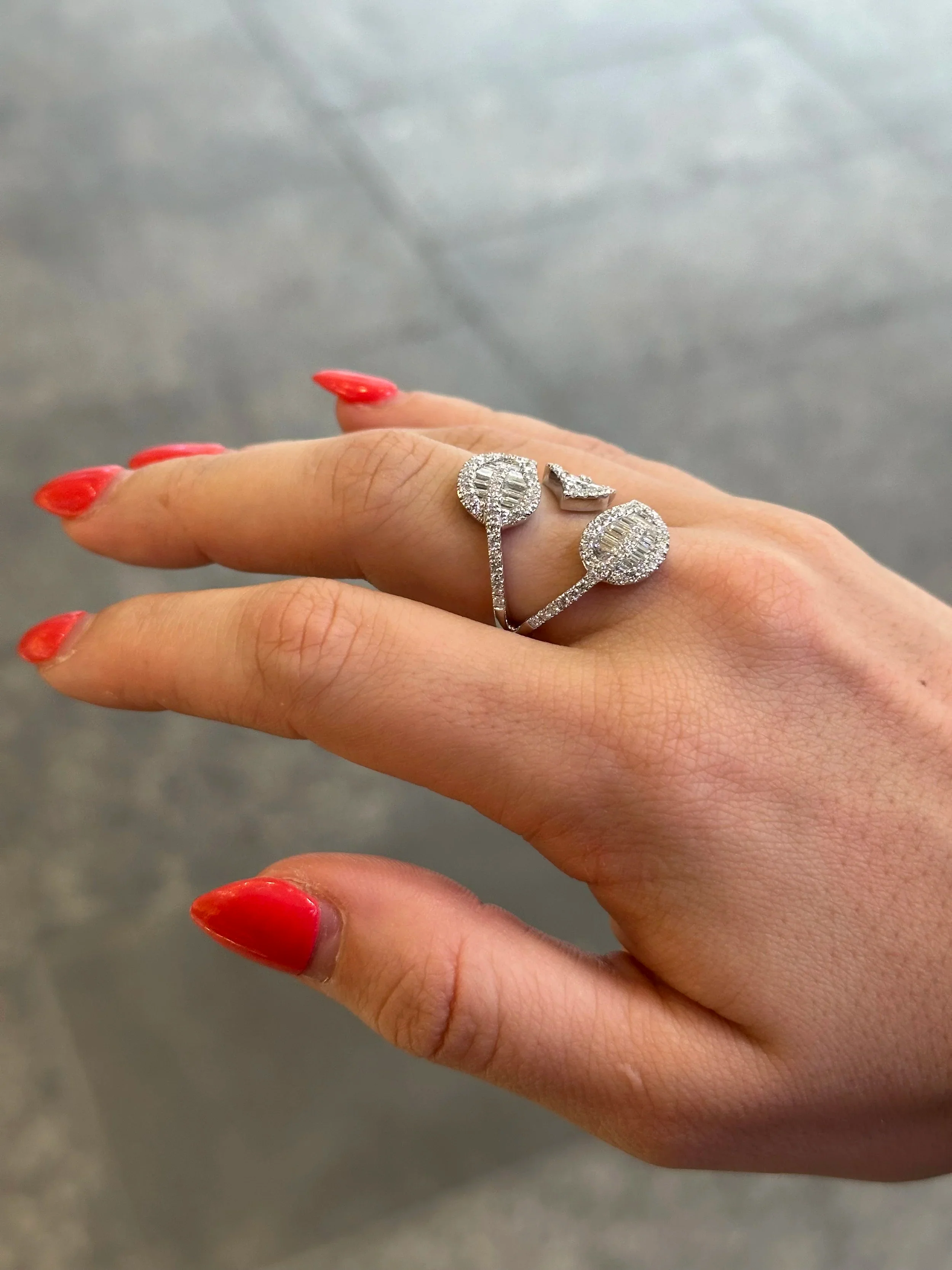 Ladies Three Leaf Baguette and Round Diamond Ring - Image 3