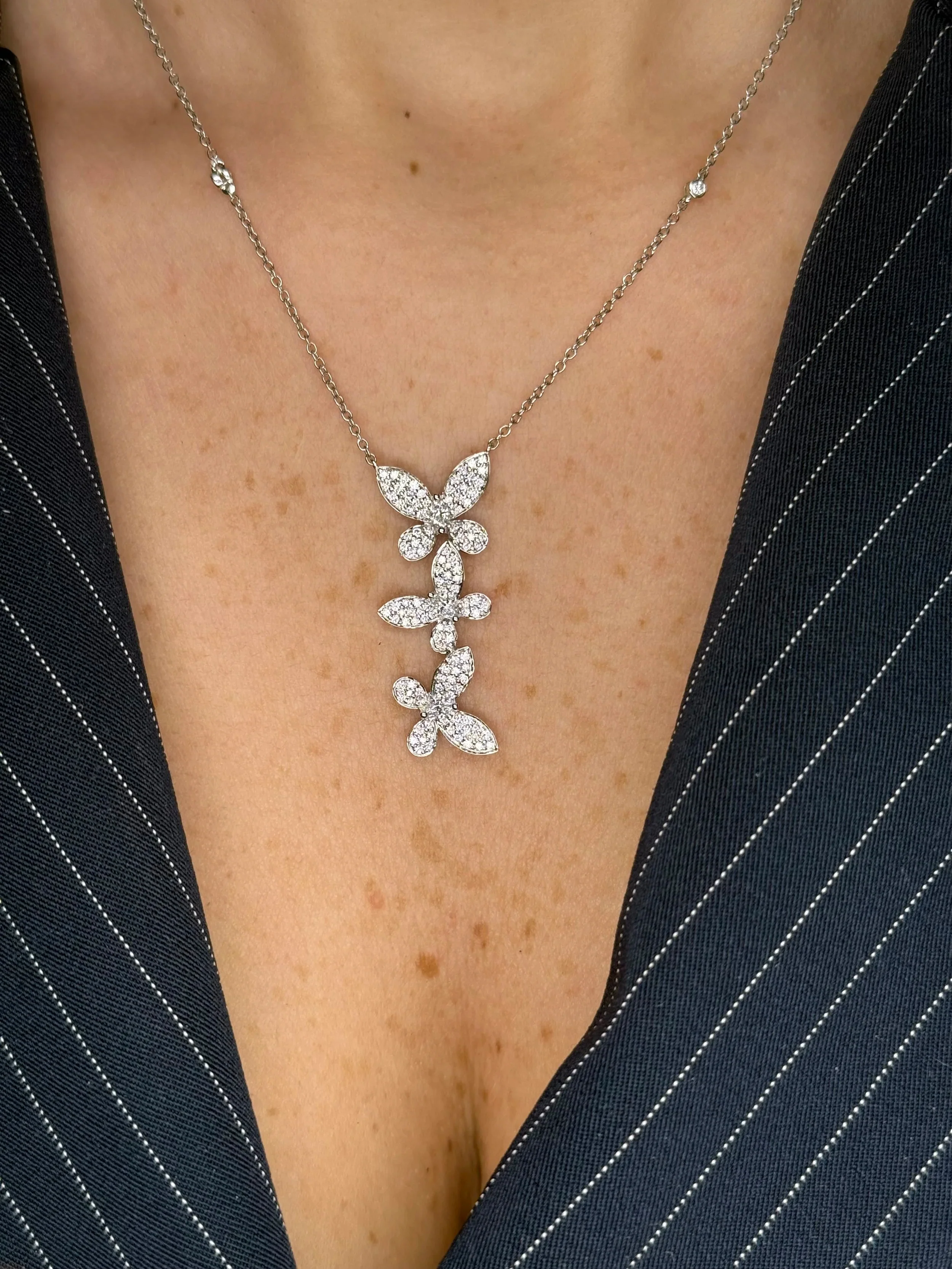 Ladies Three Pave Set Butterfly Necklace - Image 2