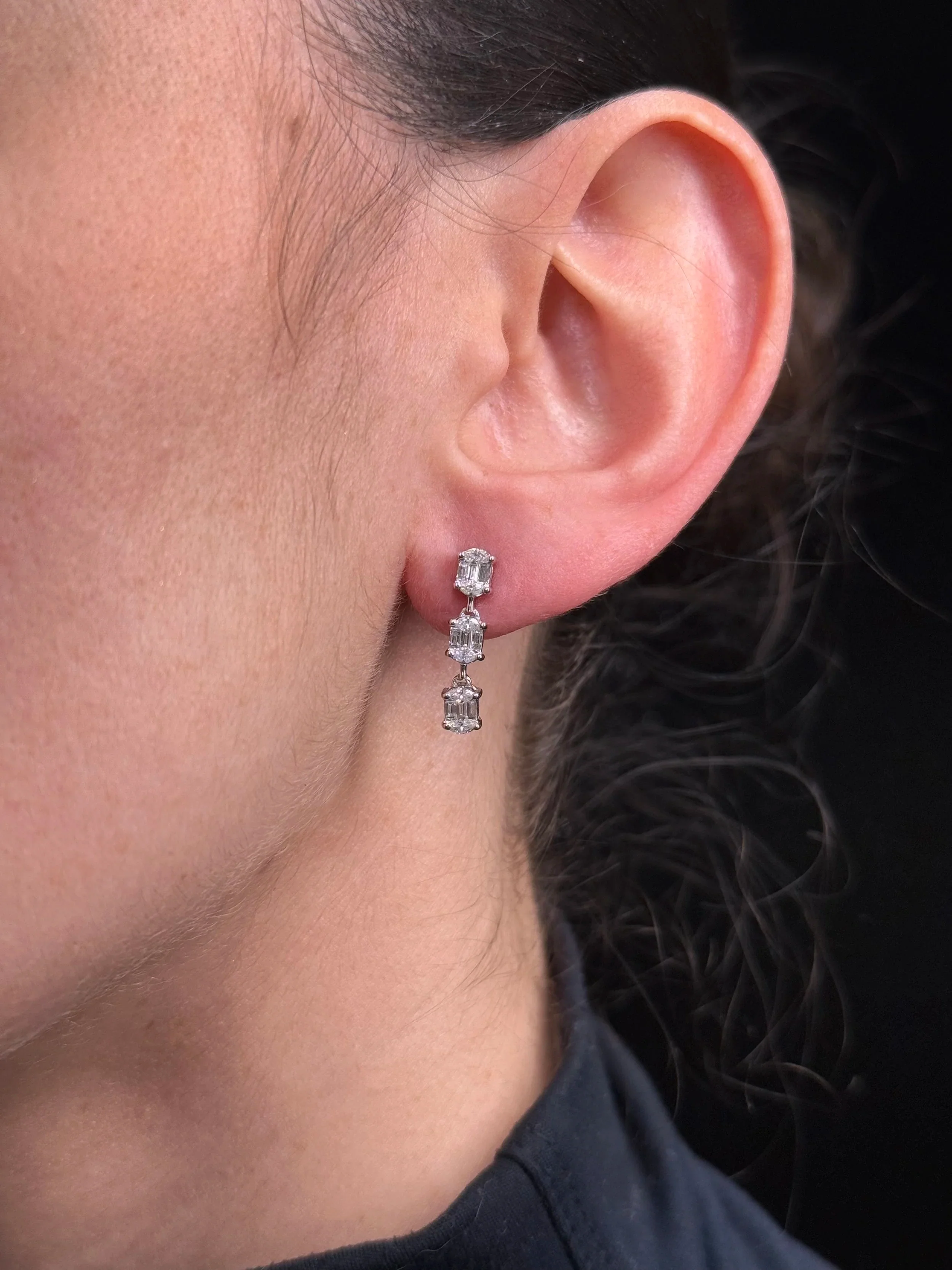 Ladies Three Piece Emerald Cluster Diamond Earrings - Image 2