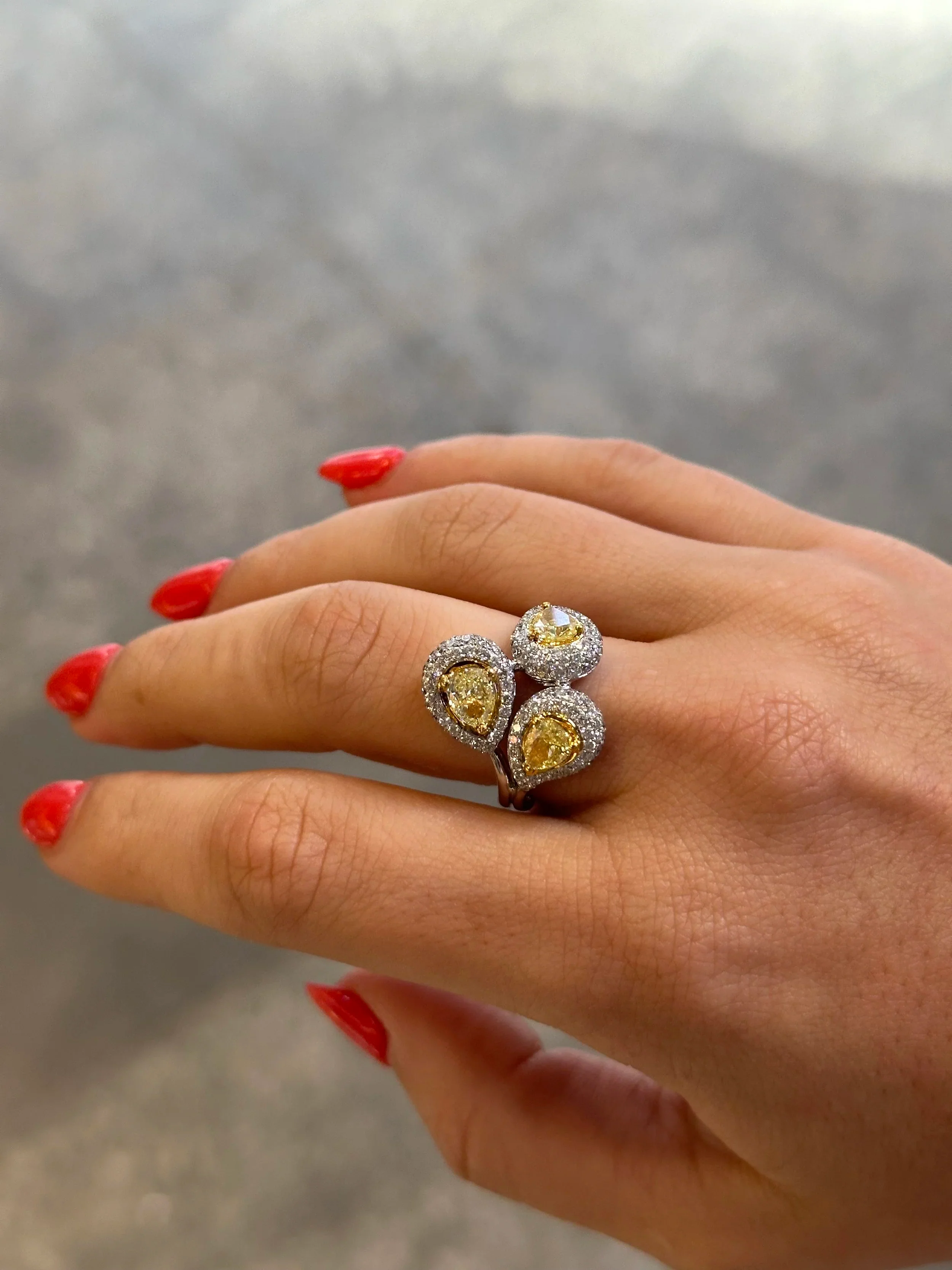 Ladies Three Piece Pave Set Yellow Diamond Ring - Image 2
