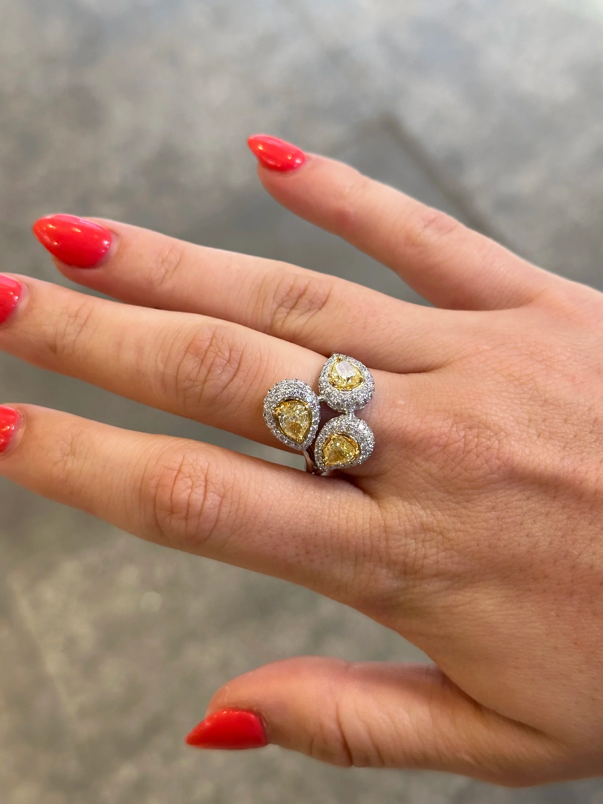 Ladies Three Piece Pave Set Yellow Diamond Ring - Image 3