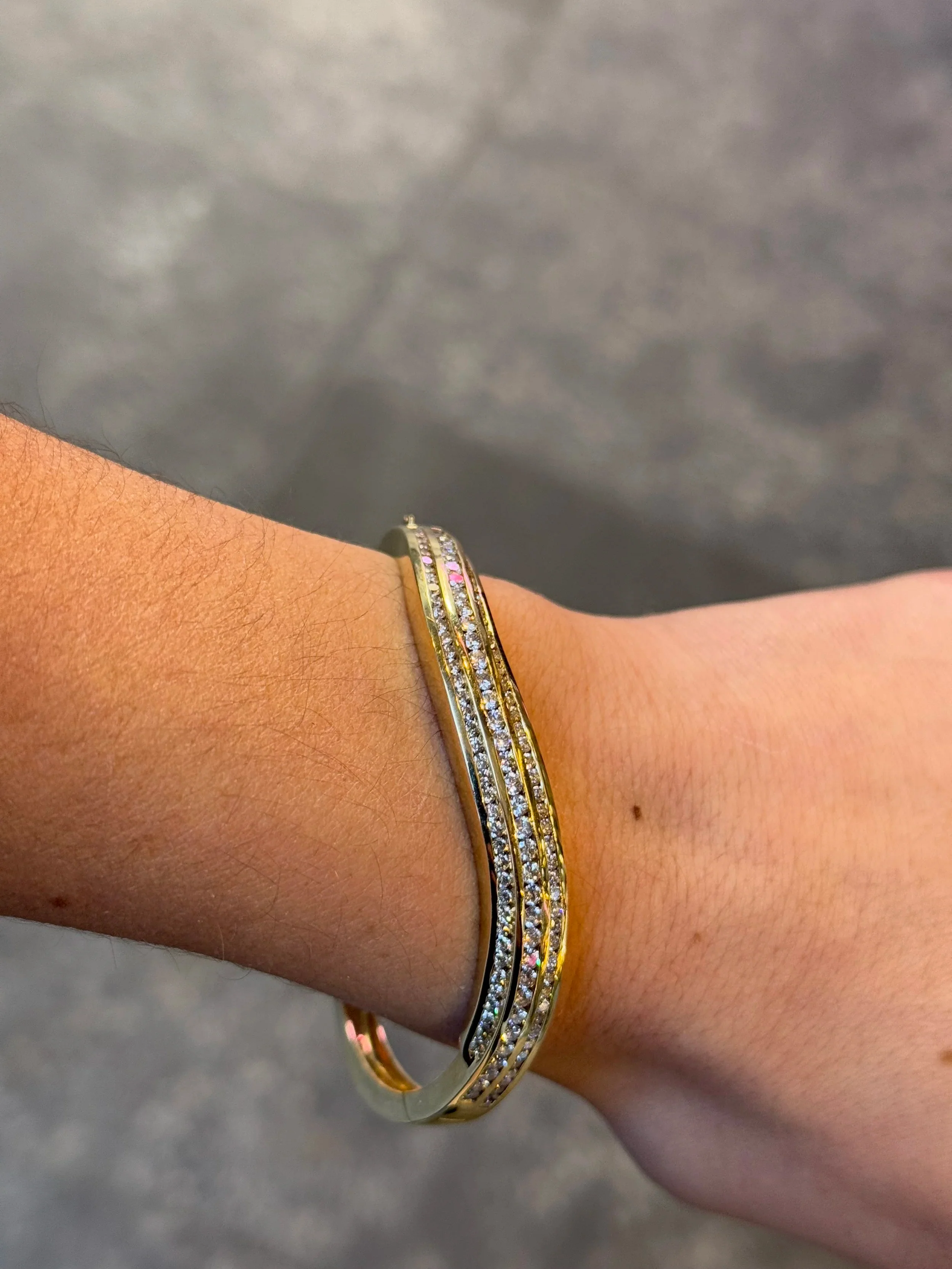 Ladies Three Row Channel Set Diamond Bangle - Image 4