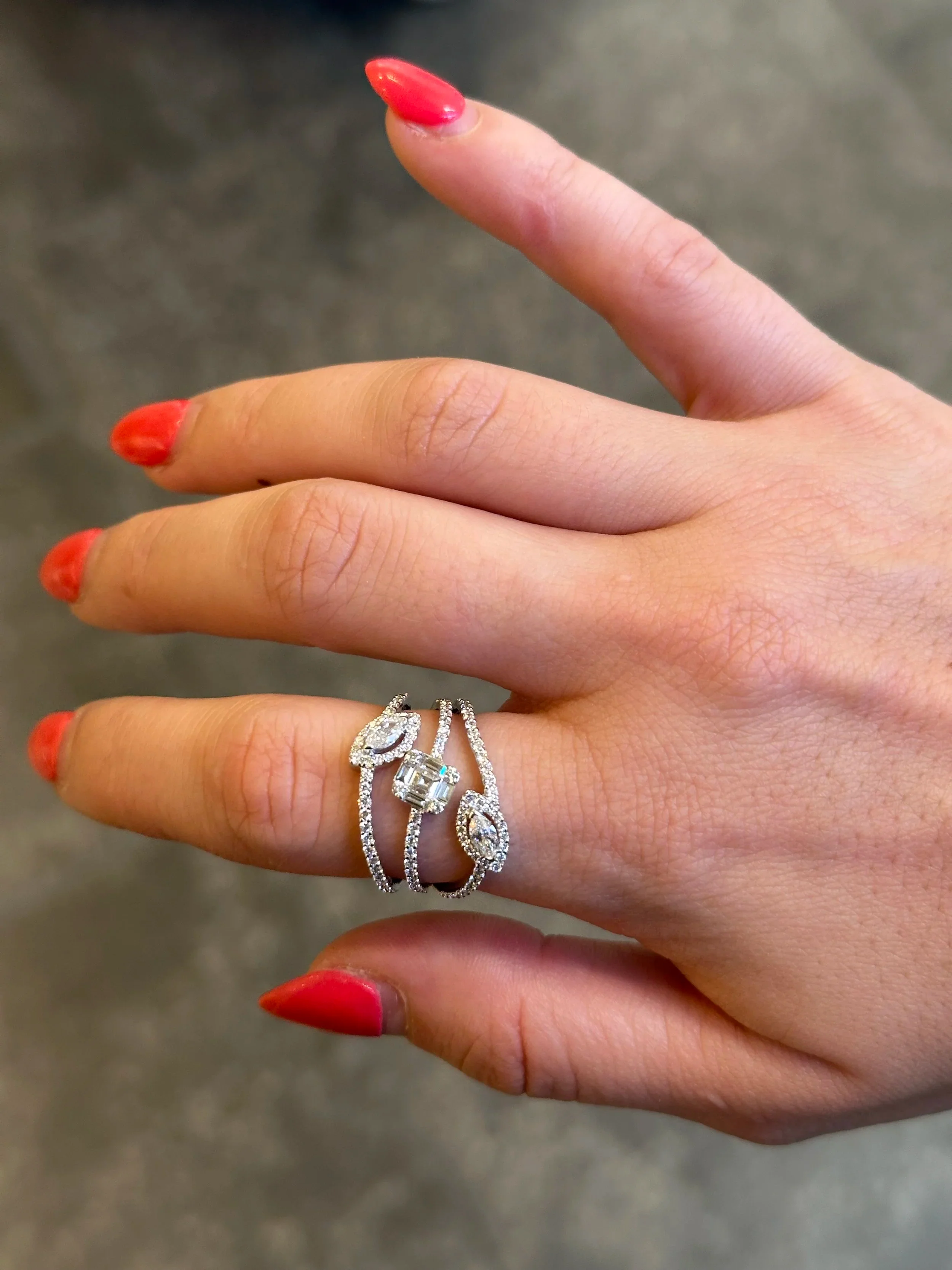 Ladies Three Row Marquise and Baguette Diamond Ring - Image 2