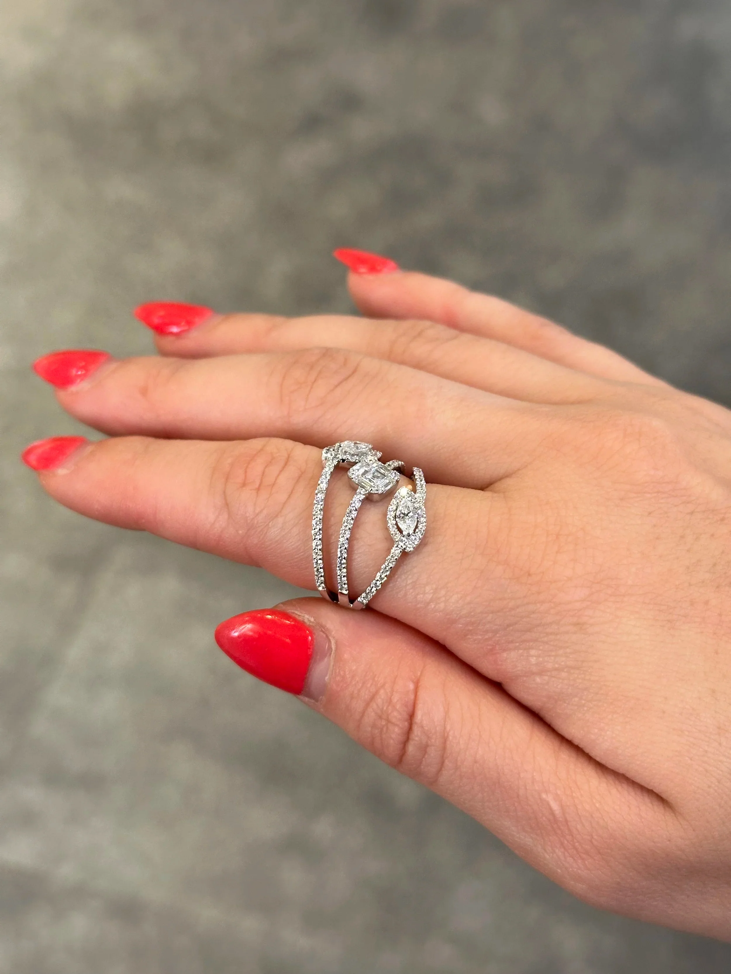 Ladies Three Row Marquise and Baguette Diamond Ring - Image 3