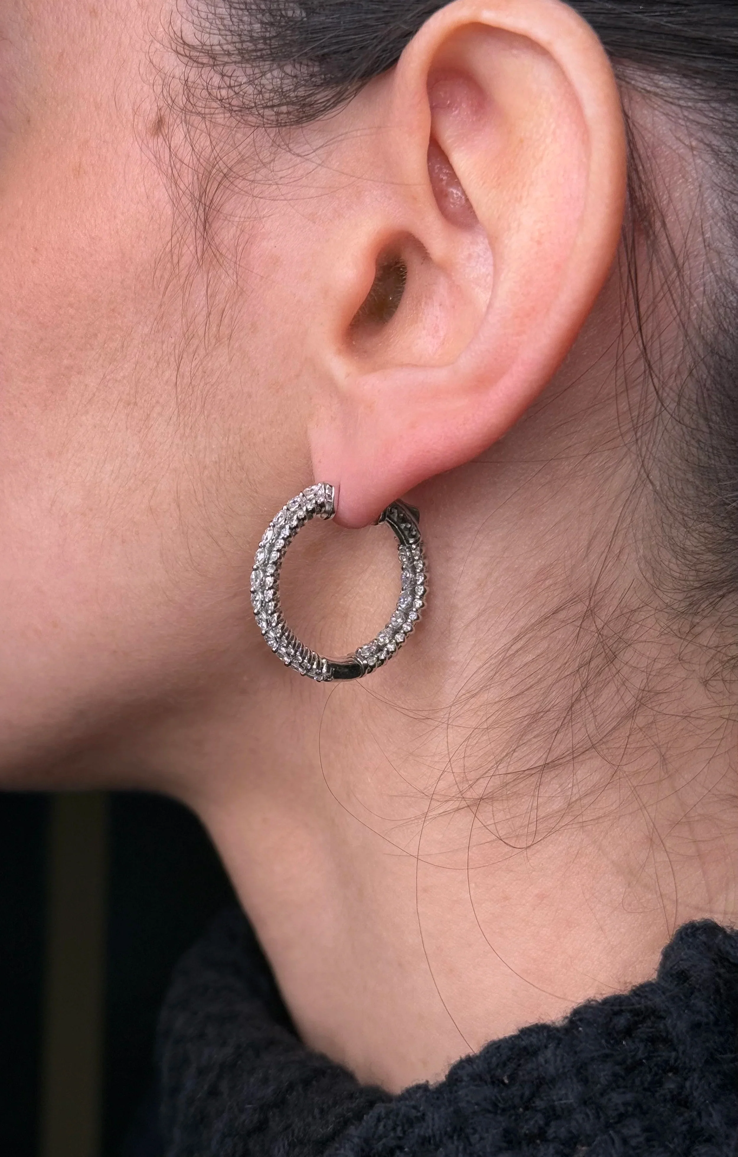 Ladies Three Row Round Diamond Hoops - Image 4