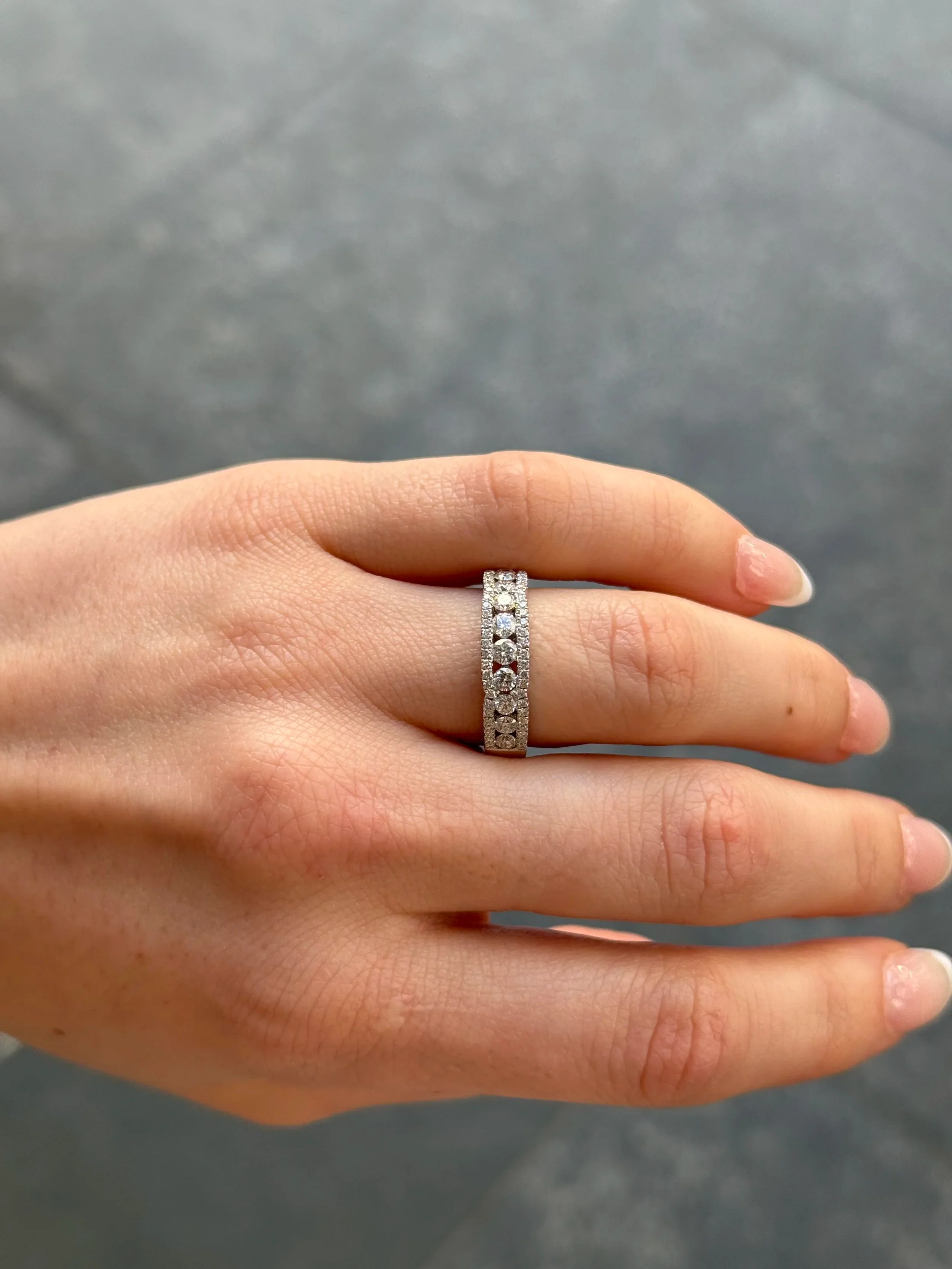 Ladies Three Row Spaced Out Diamond Wedding Band - Image 2