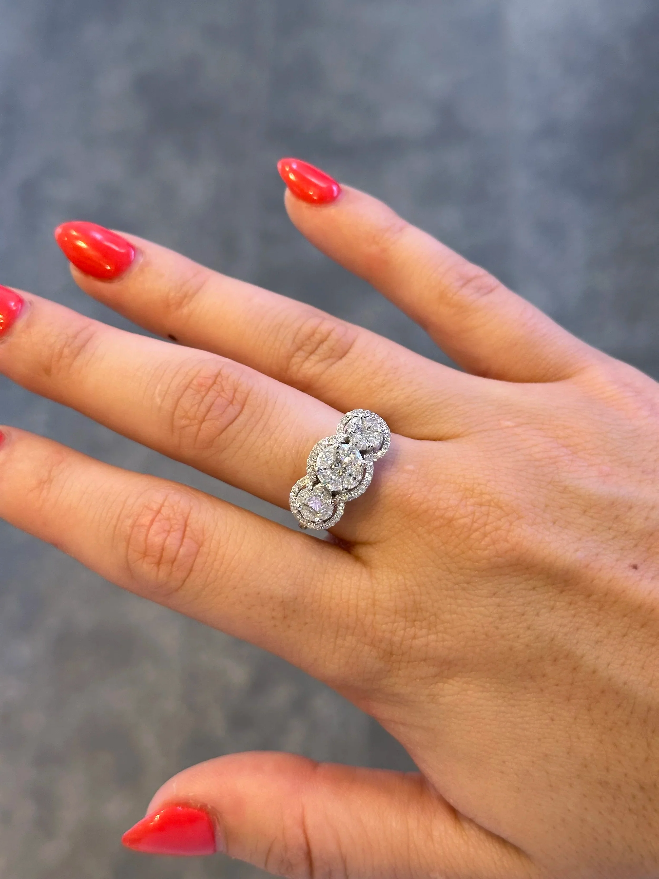 Ladies Three Stone Marquise, Princess, and Round Diamond Cluster Ring - Image 2