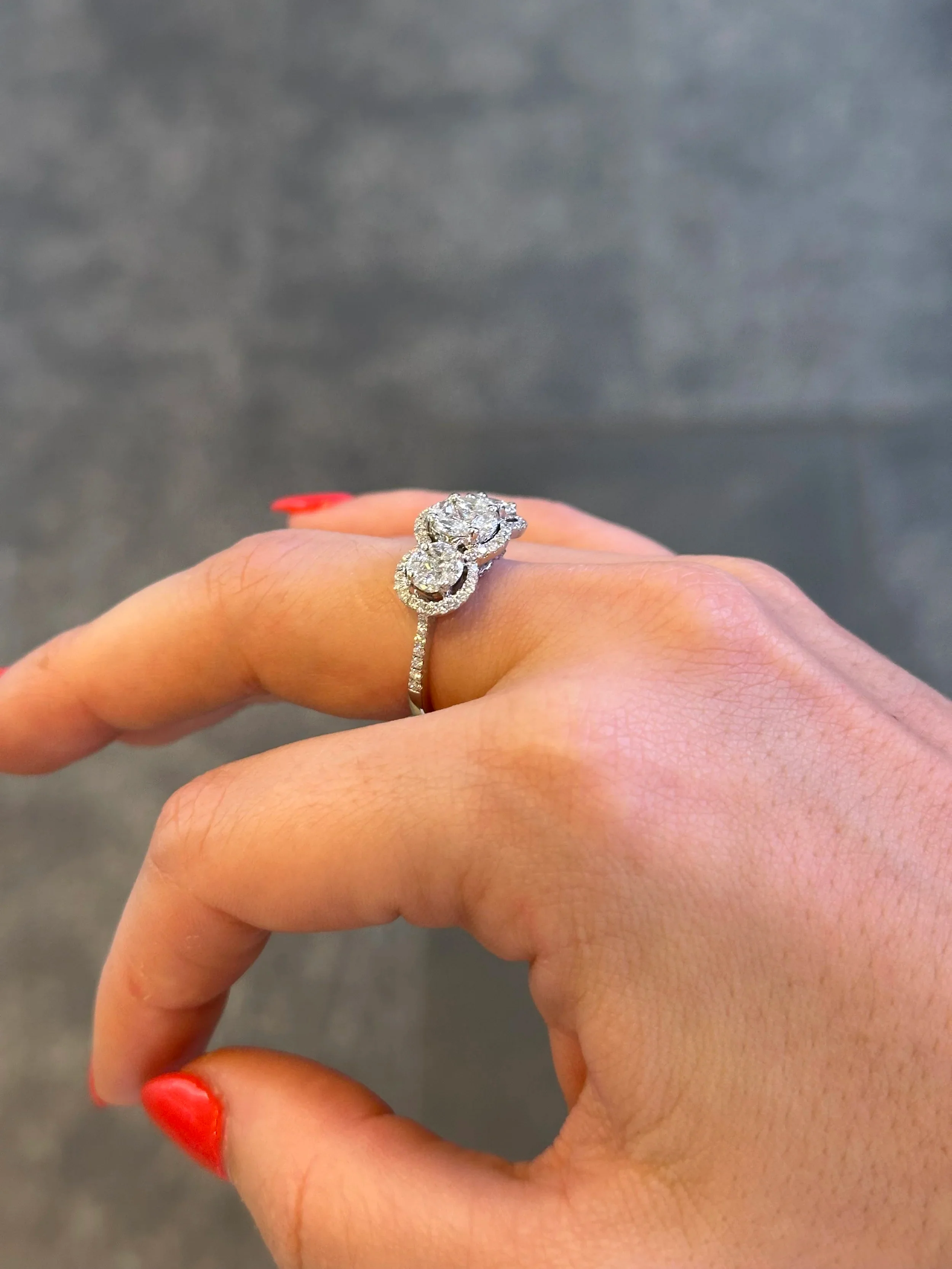 Ladies Three Stone Marquise, Princess, and Round Diamond Cluster Ring - Image 3
