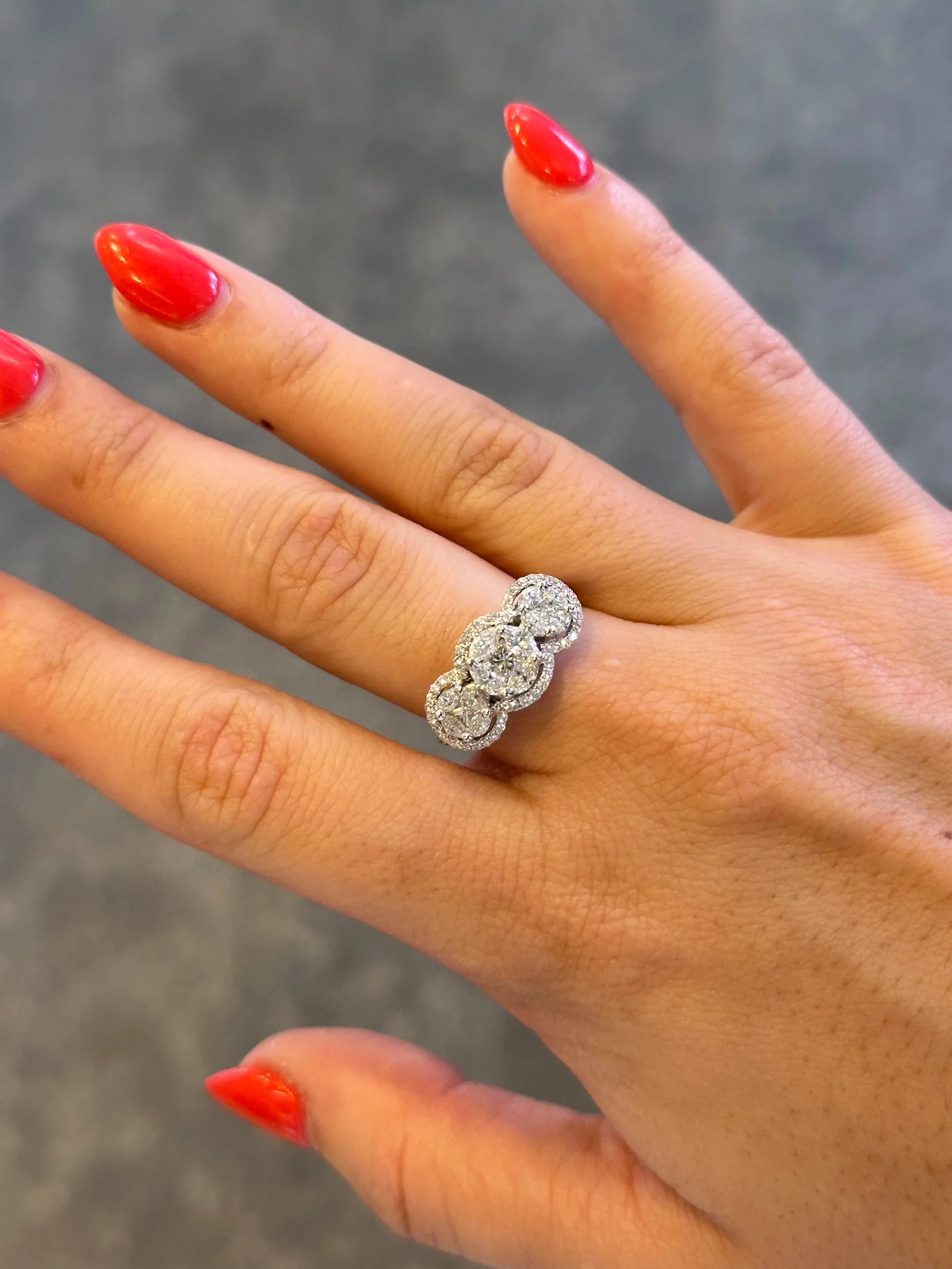 Ladies Three Stone Marquise, Princess, and Round Diamond Cluster Ring - Image 4