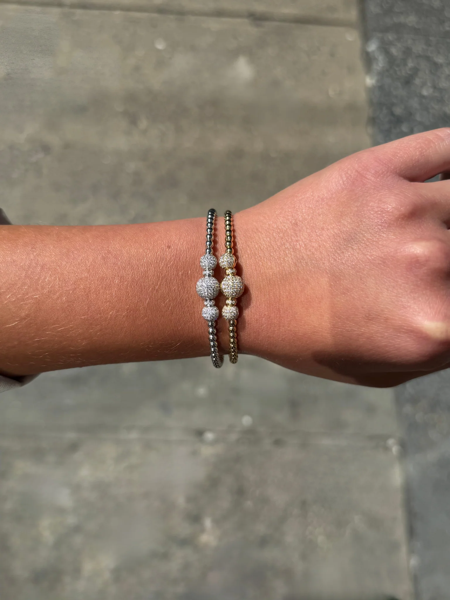Ladies Triple Ball and Round Diamond Bracelet - Image 2
