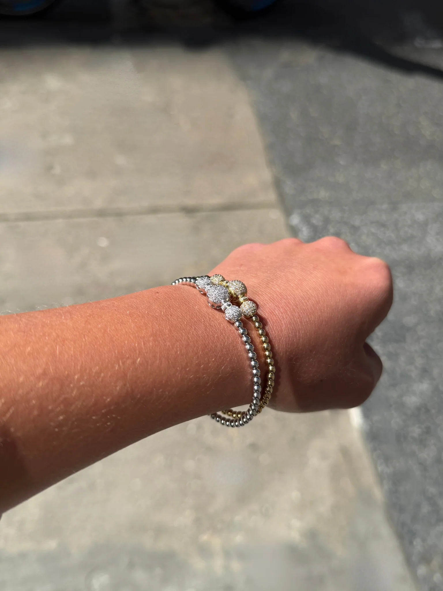 Ladies Triple Ball and Round Diamond Bracelet - Image 4