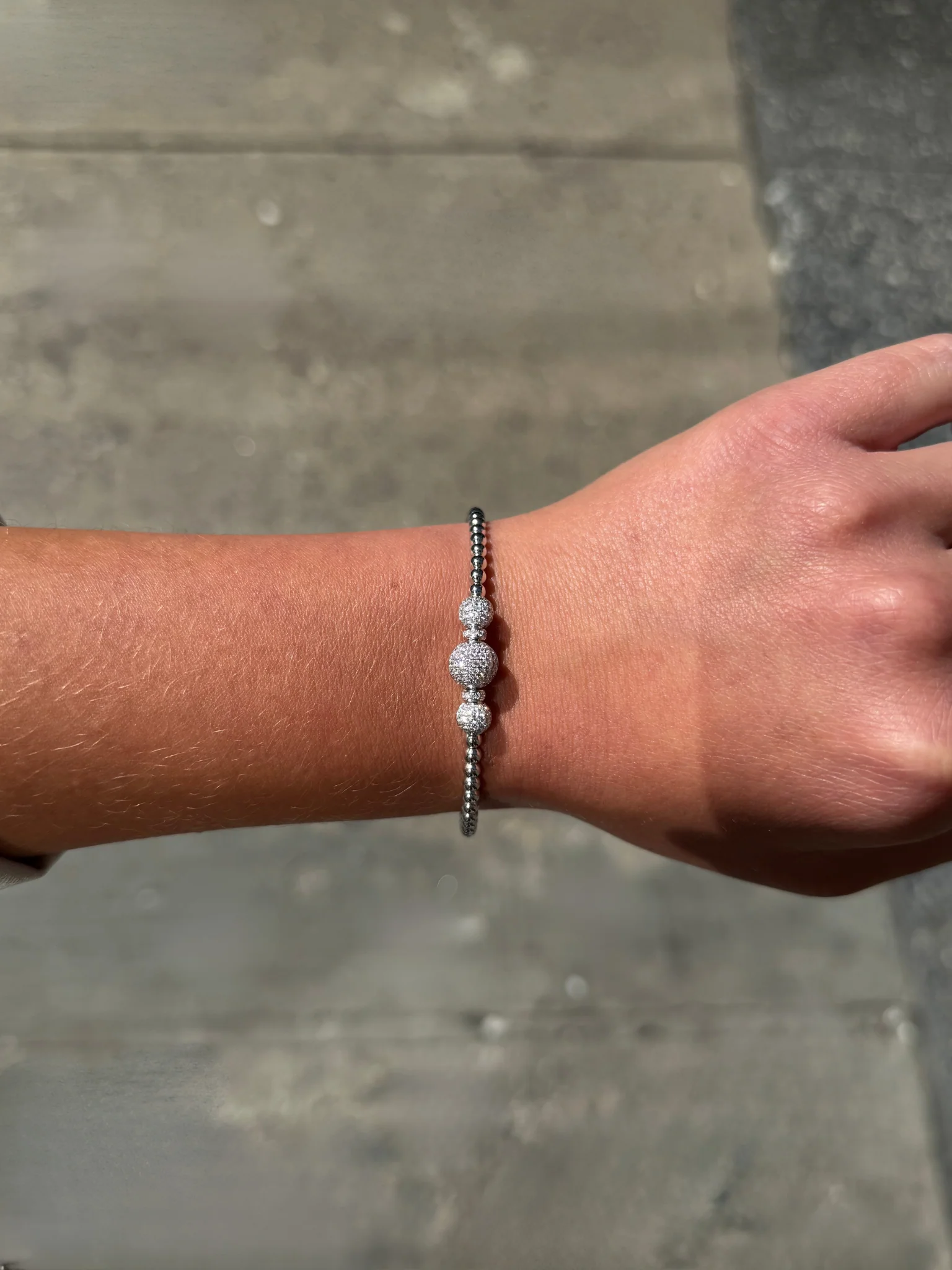 Ladies Triple Ball and Round Diamond Bracelet - Image 6