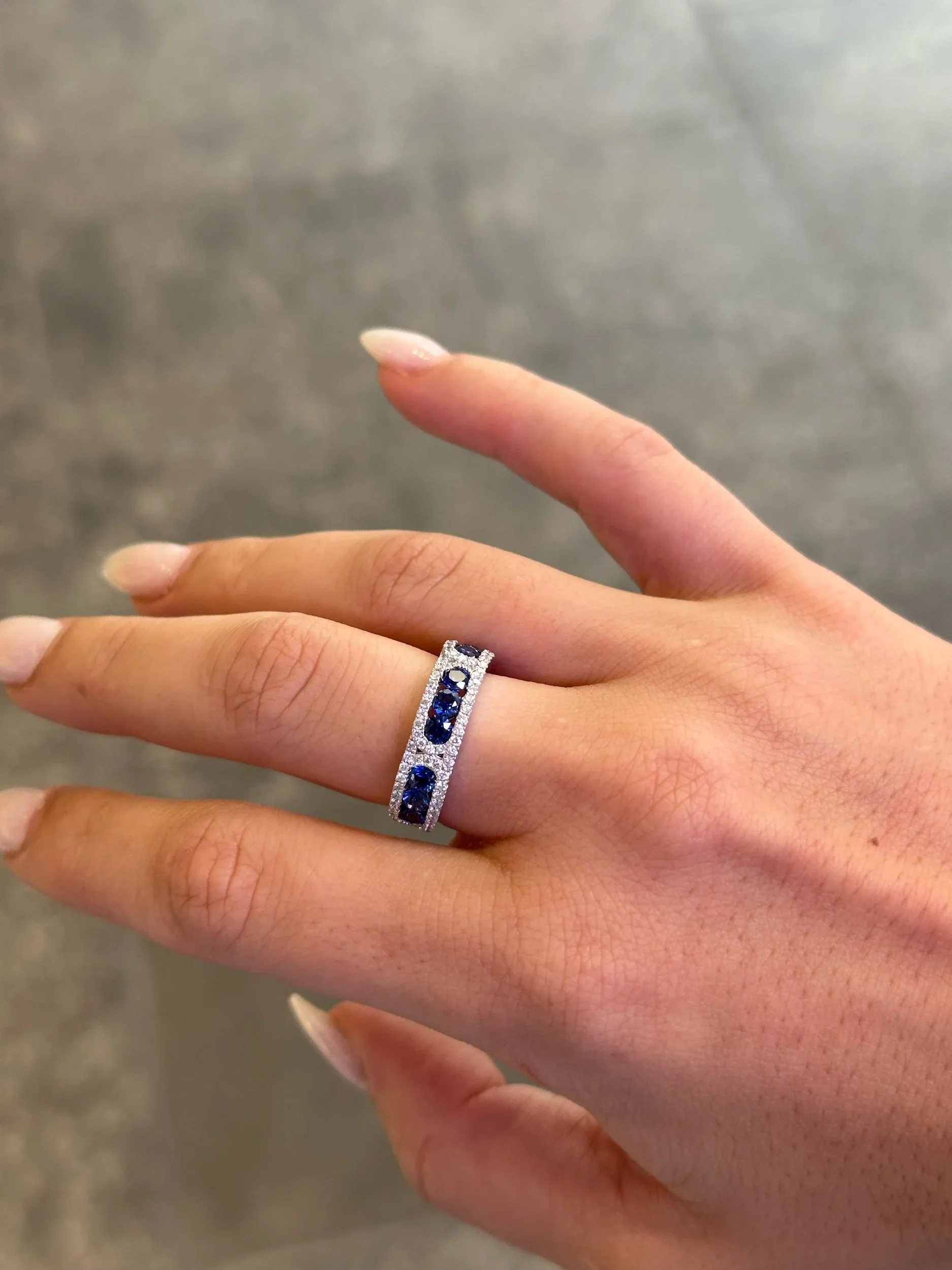 Ladies Triple Sapphire Stone and Round Diamond Ring - Image 2