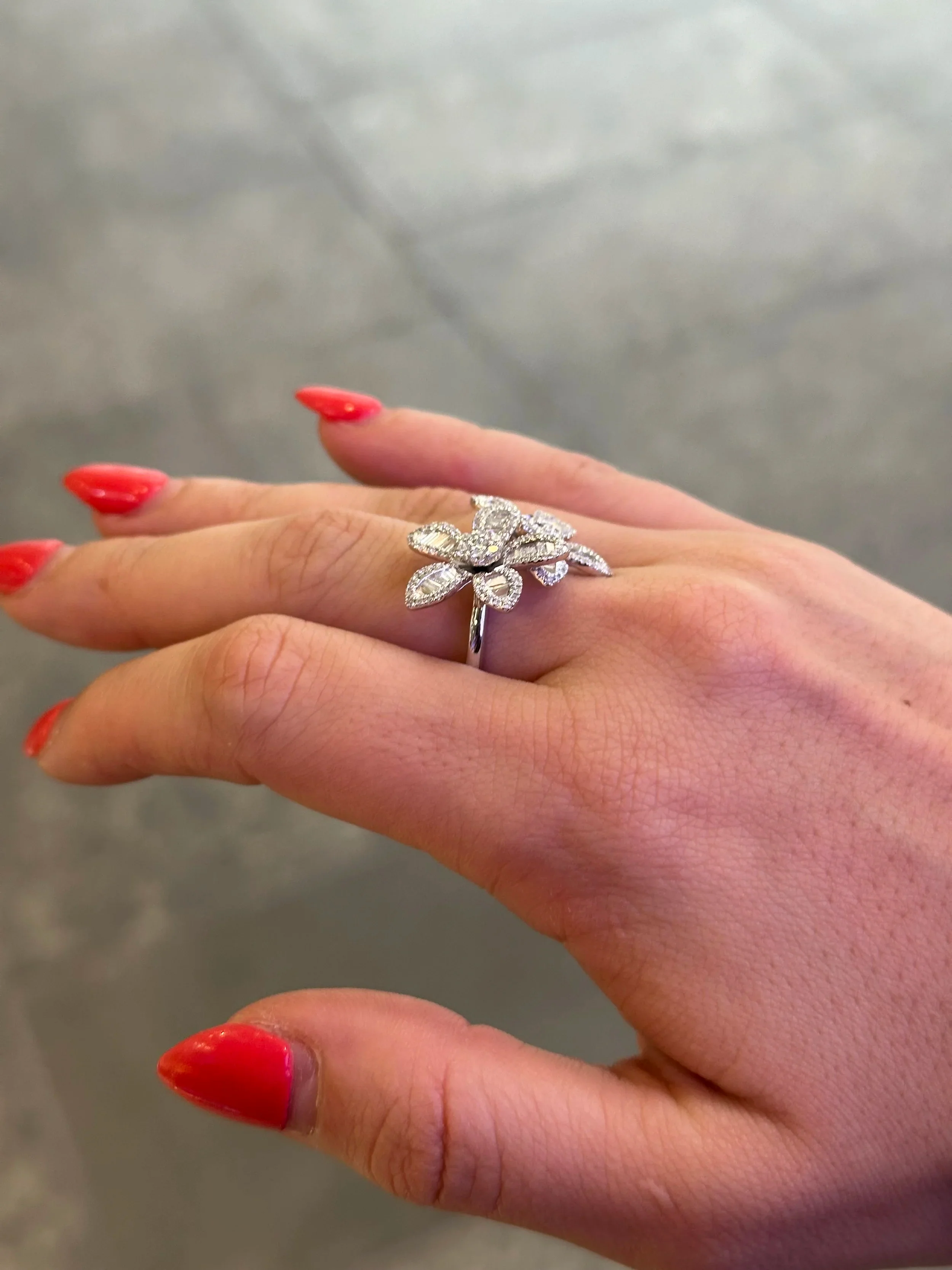 Ladies Two Flower Baguette and Round Diamond Ring - Image 3