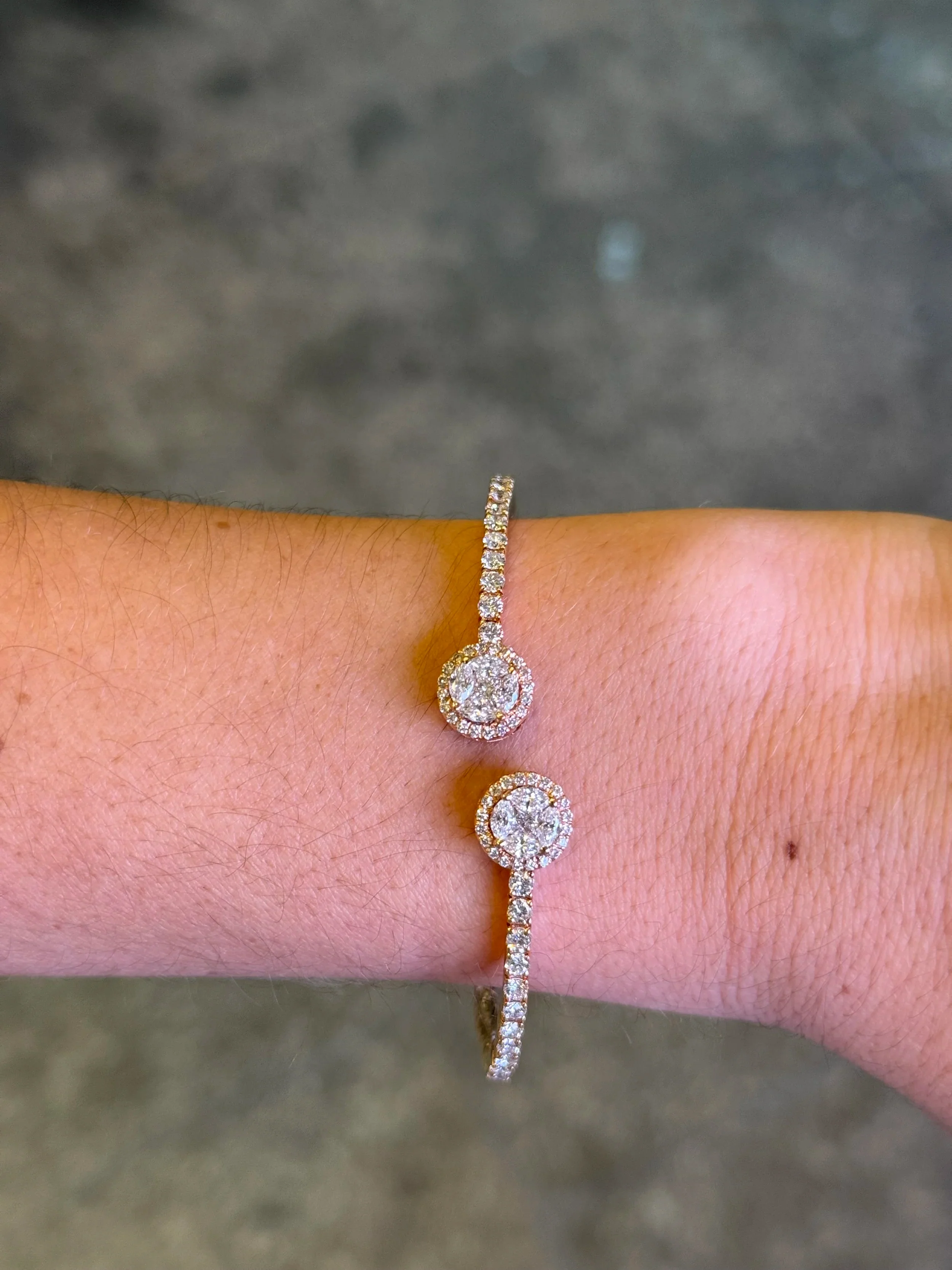 Ladies Two Round Diamond Cluster Cuff with Halo - Image 2