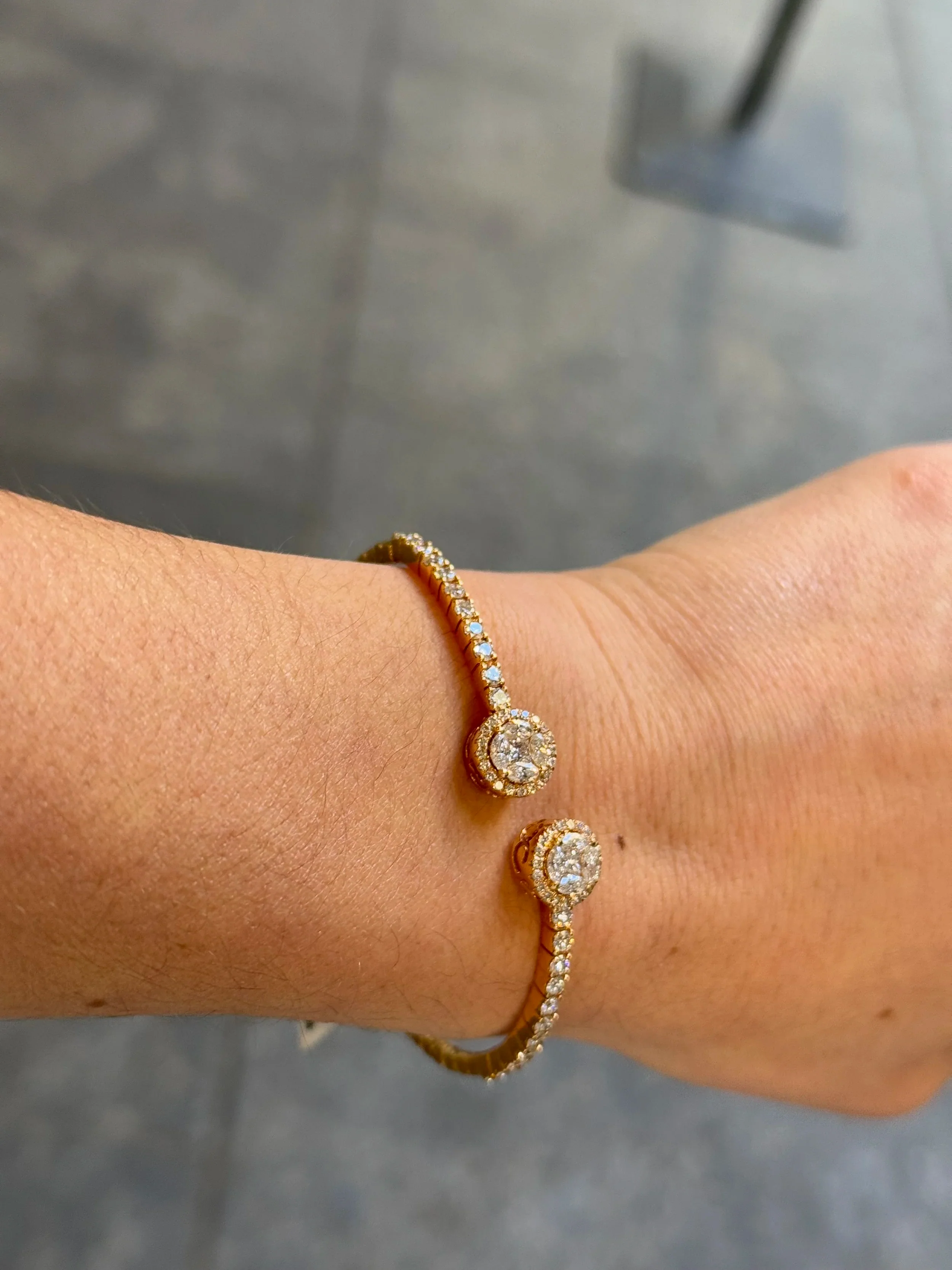 Ladies Two Round Diamond Cluster Cuff with Halo - Image 3