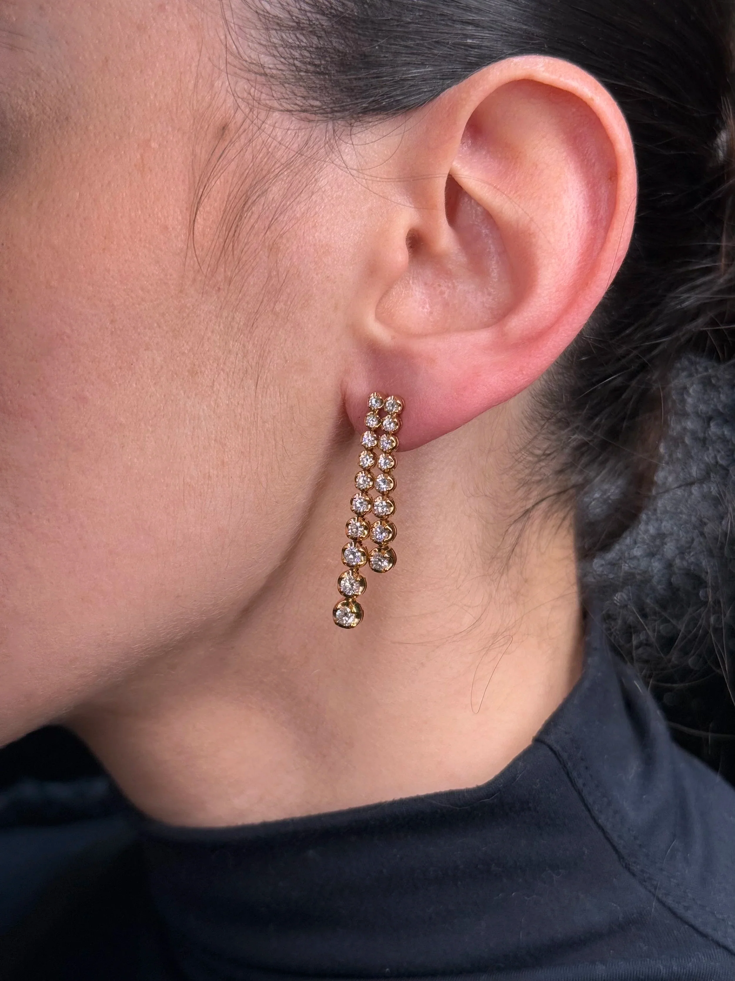 Ladies Two Row Ascending Diamond Earrings - Image 2