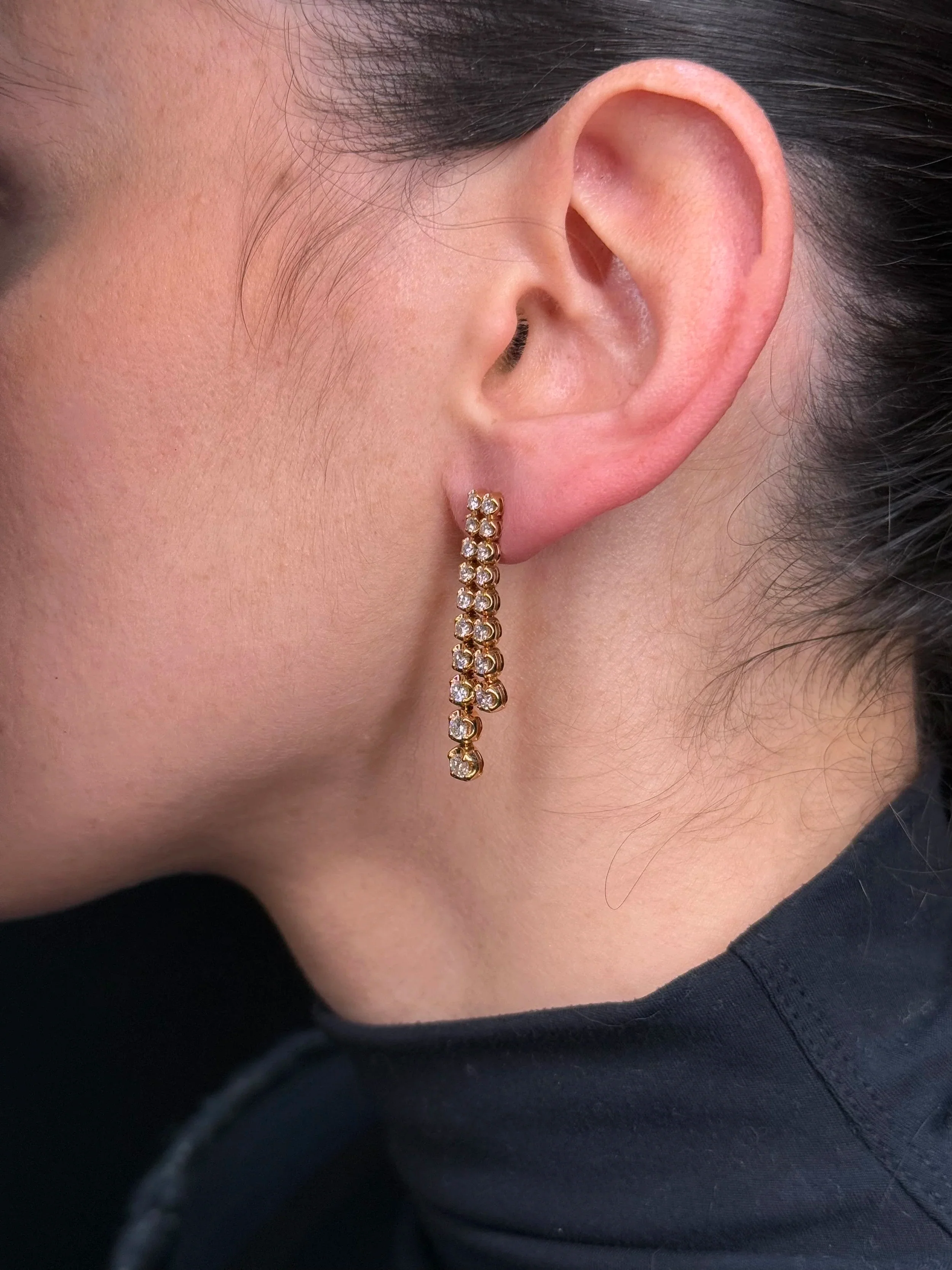 Ladies Two Row Ascending Diamond Earrings - Image 3