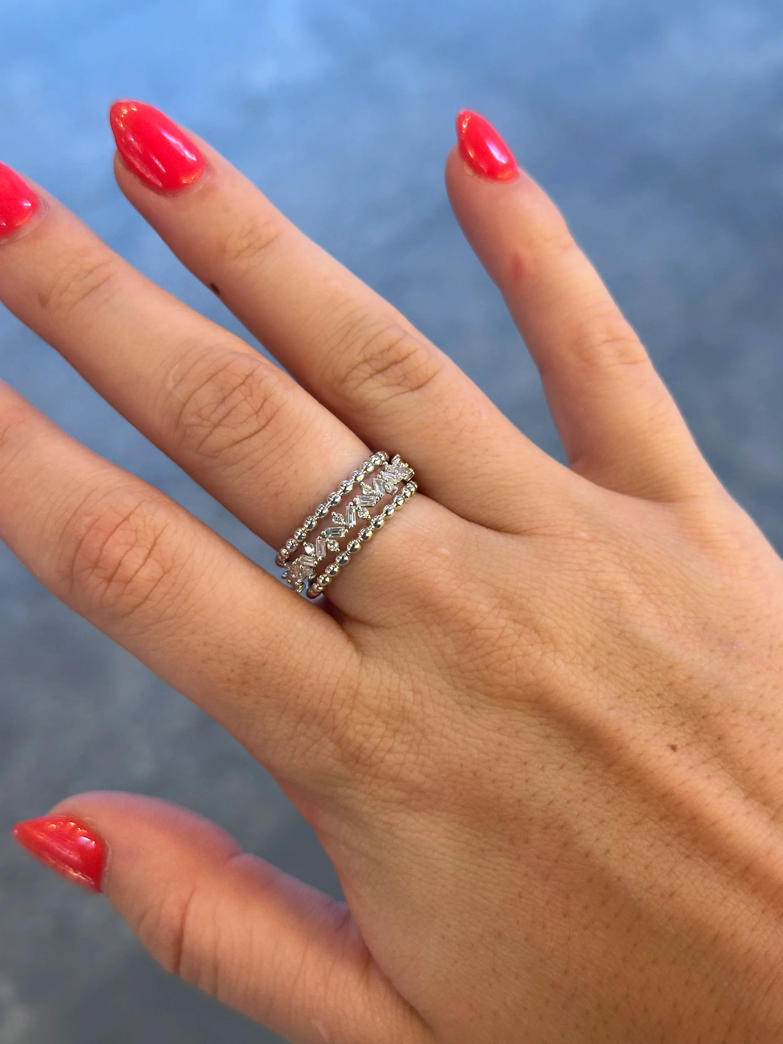 Ladies Two Row Gold Ball and Baguette Round Diamond Band - Image 2