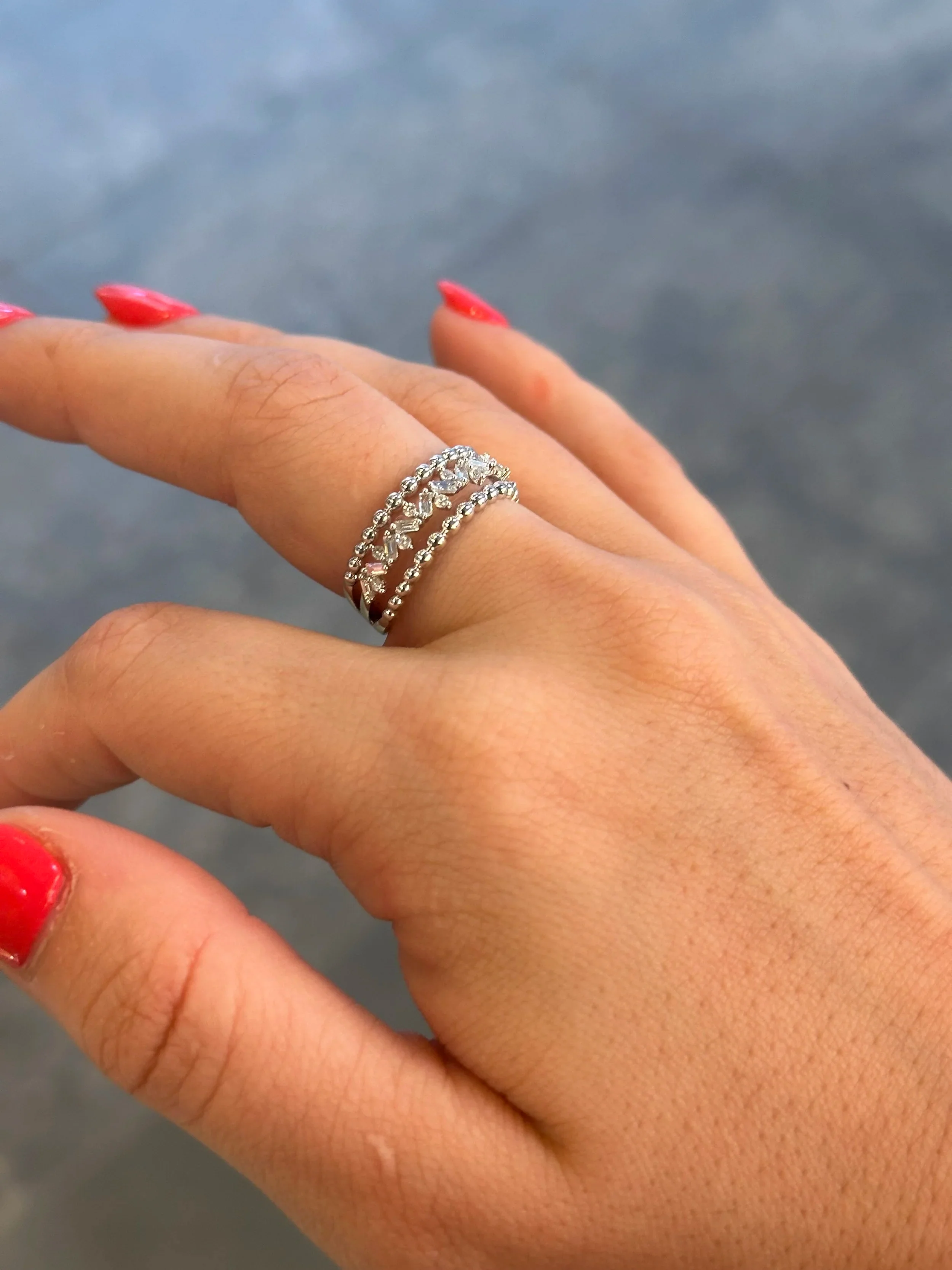 Ladies Two Row Gold Ball and Baguette Round Diamond Band - Image 3