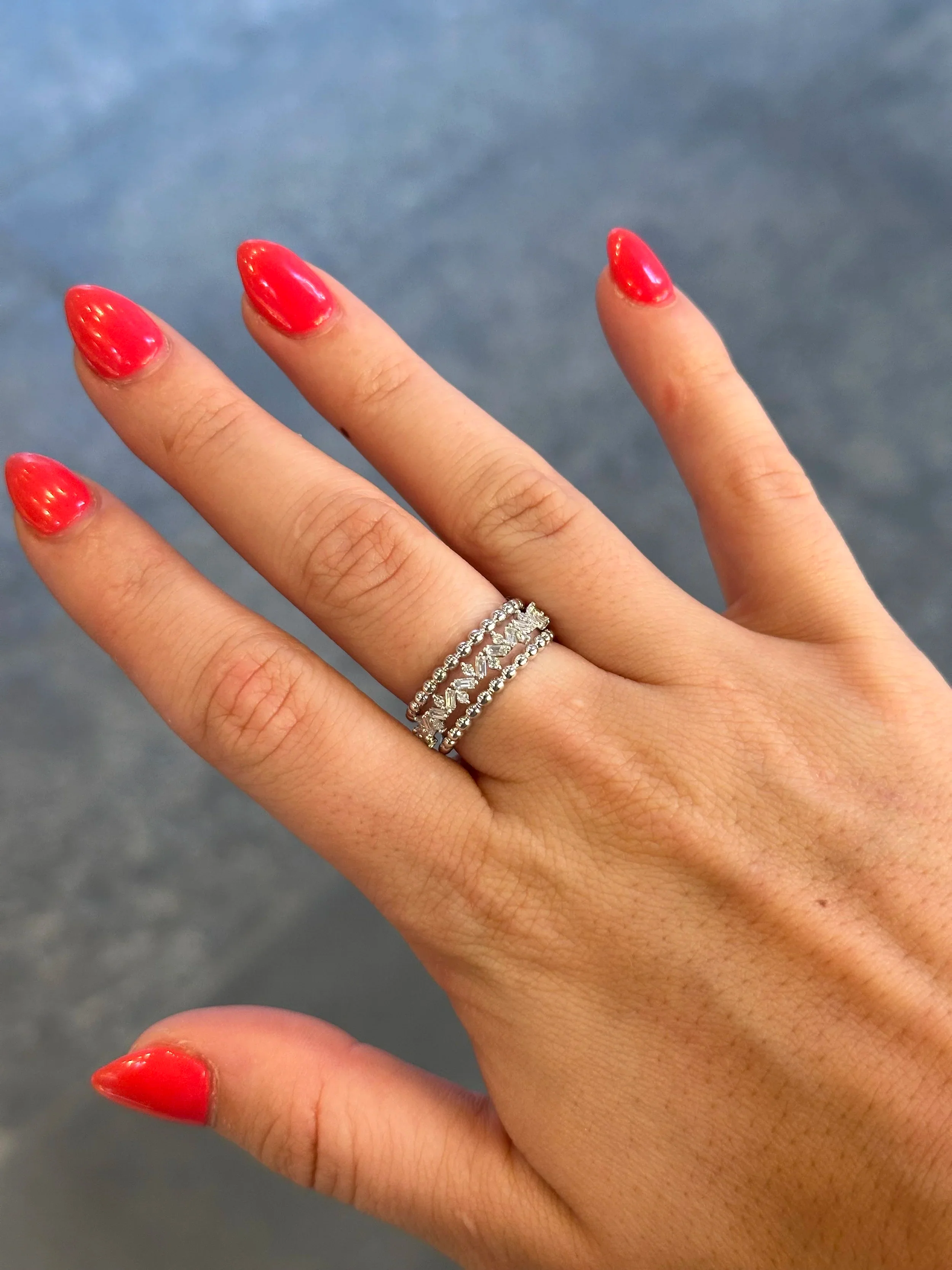 Ladies Two Row Gold Ball and Baguette Round Diamond Band - Image 4