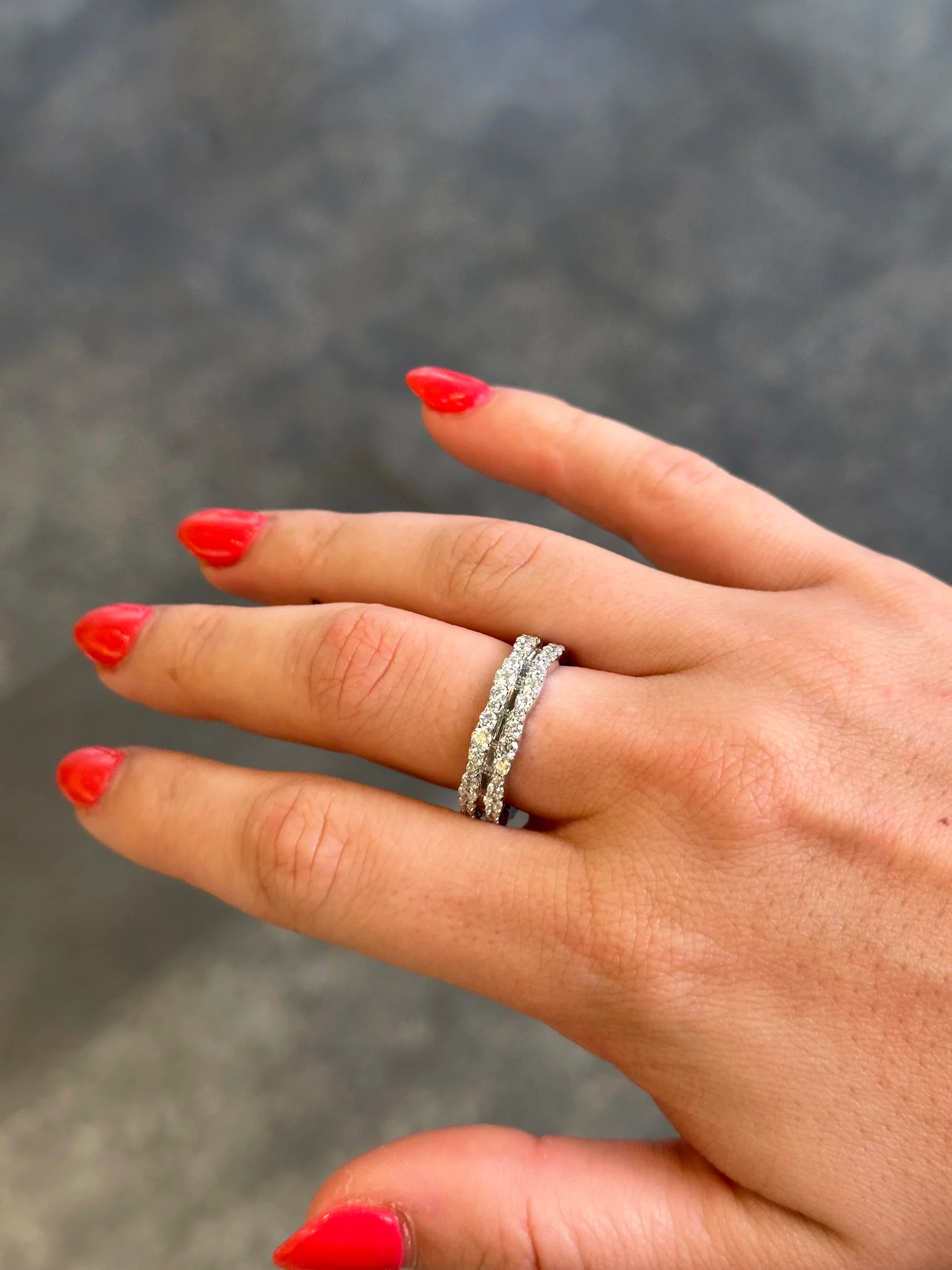 Ladies Two Row of Round Diamond and Baguette Eternity Band - Image 2