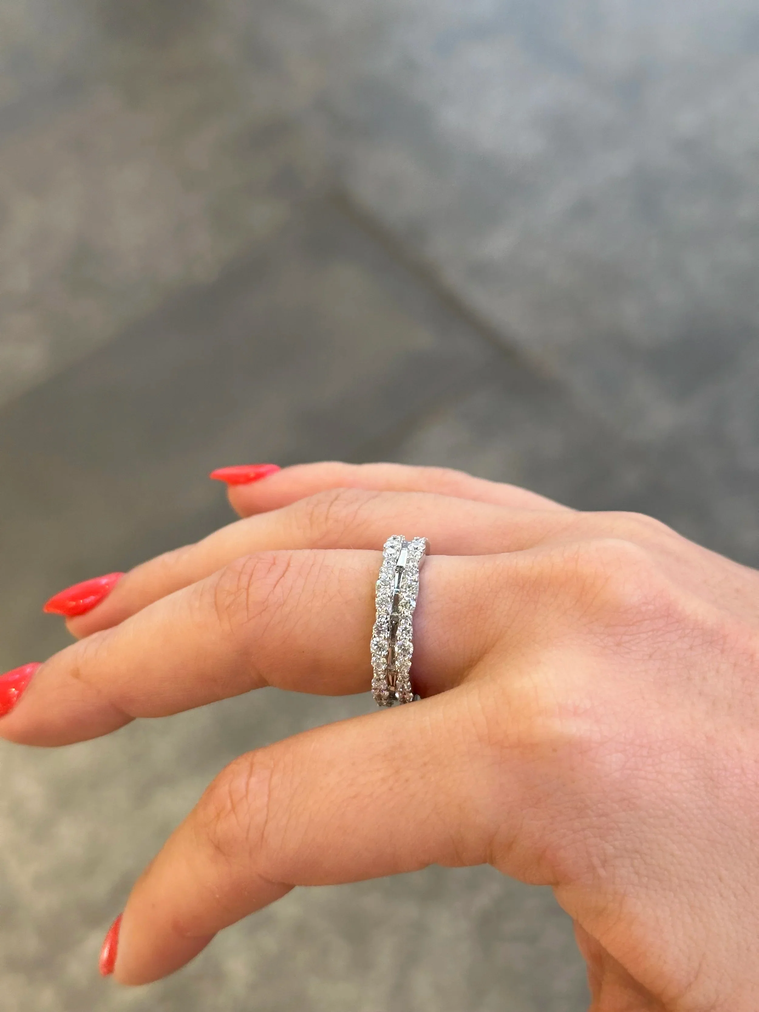 Ladies Two Row of Round Diamond and Baguette Eternity Band - Image 3