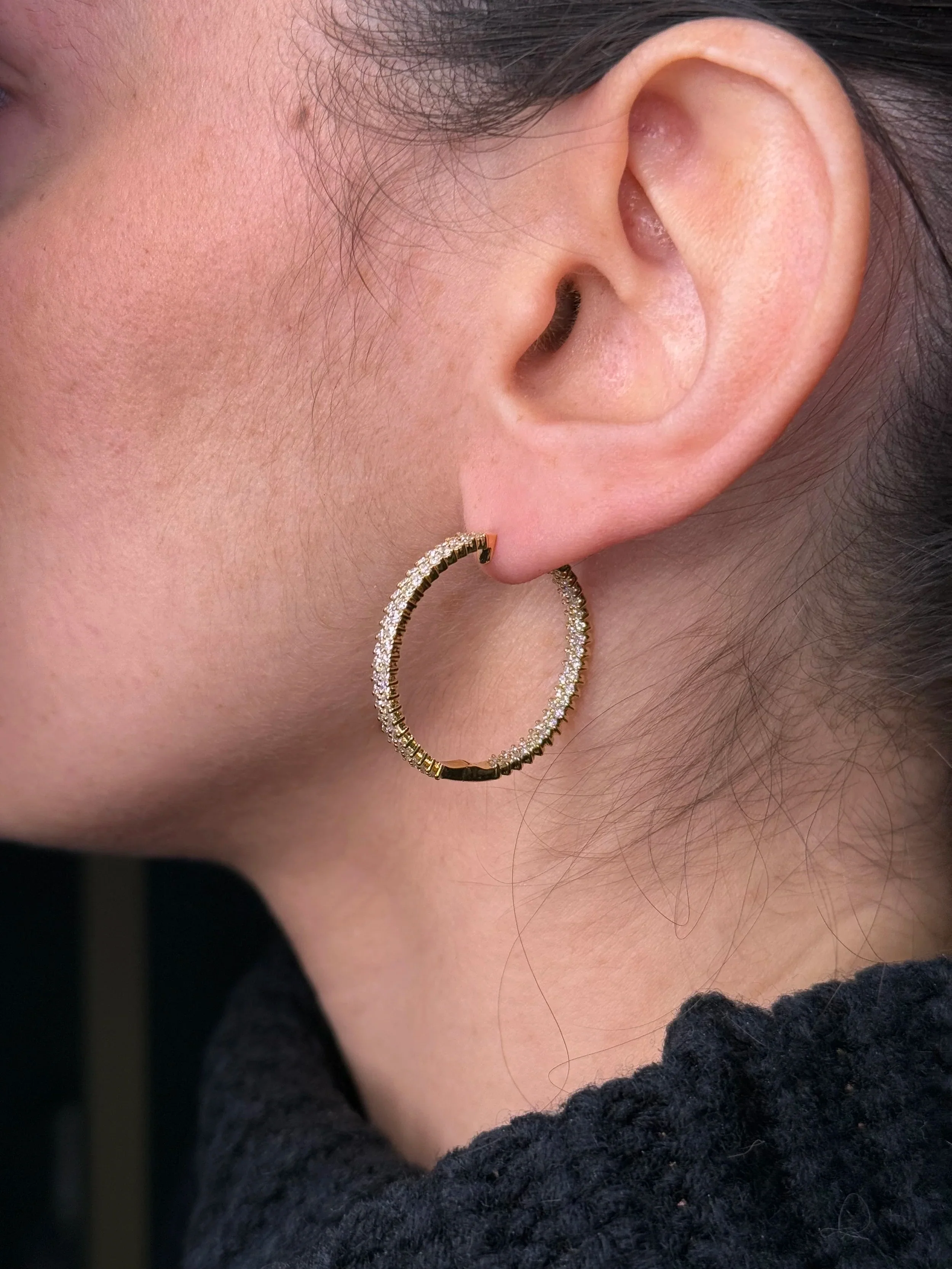 Ladies Two Row Pave Set Diamond Hoops - Image 4