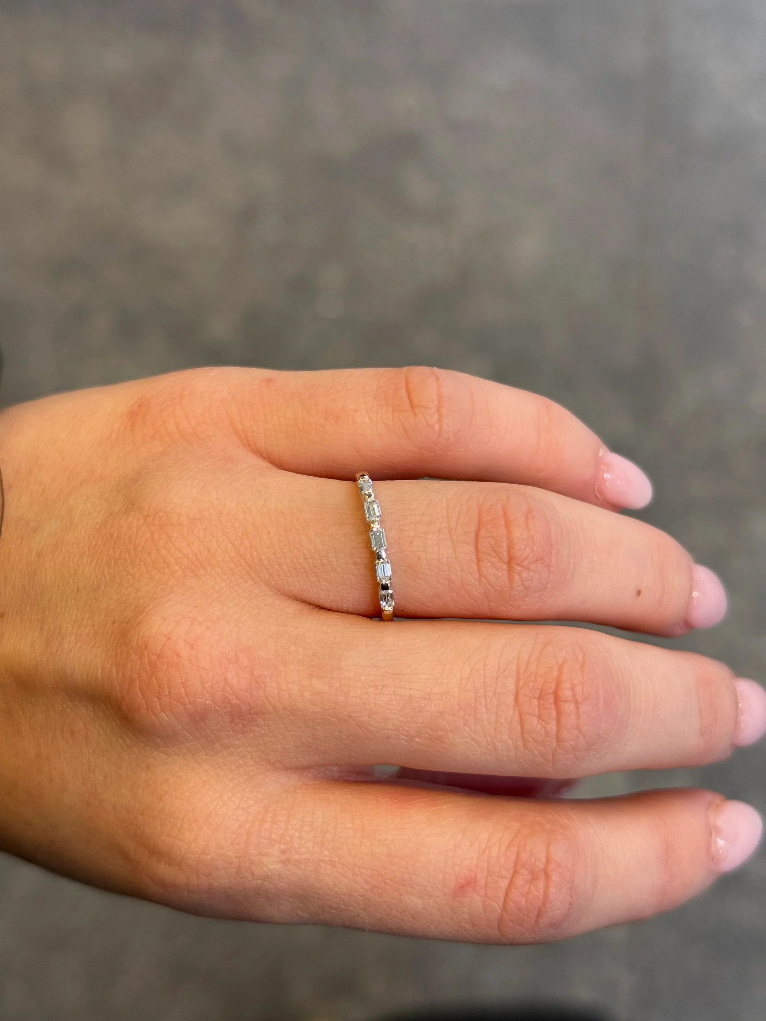 Ladies Two Tone Baguette Diamond Wedding Band - Image 2