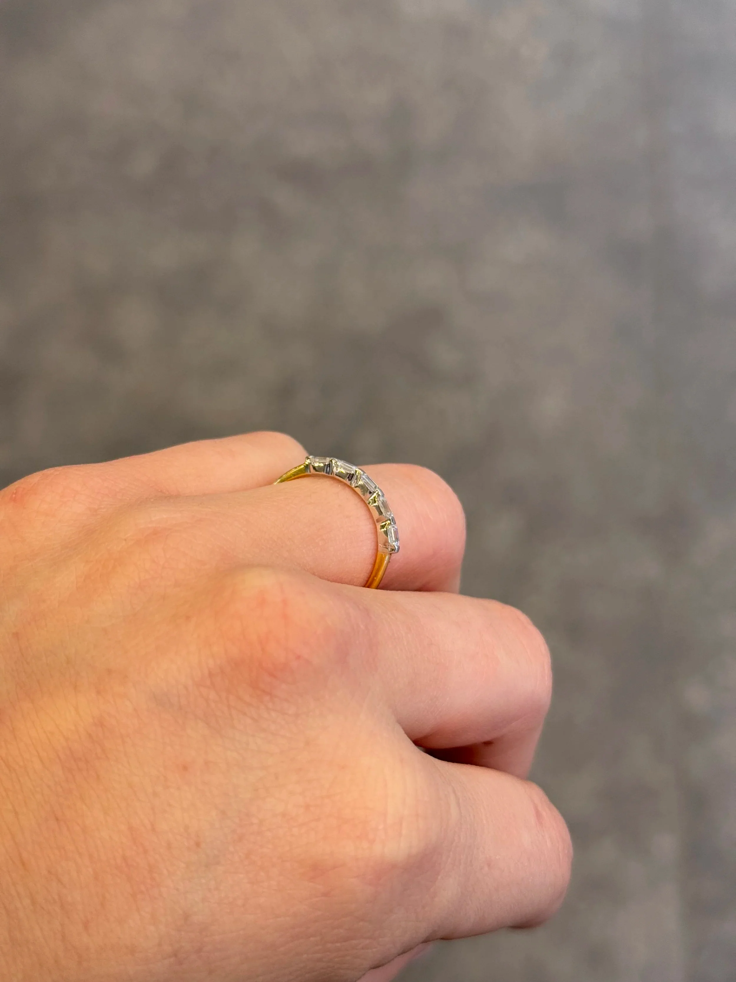 Ladies Two Tone Baguette Diamond Wedding Band - Image 4