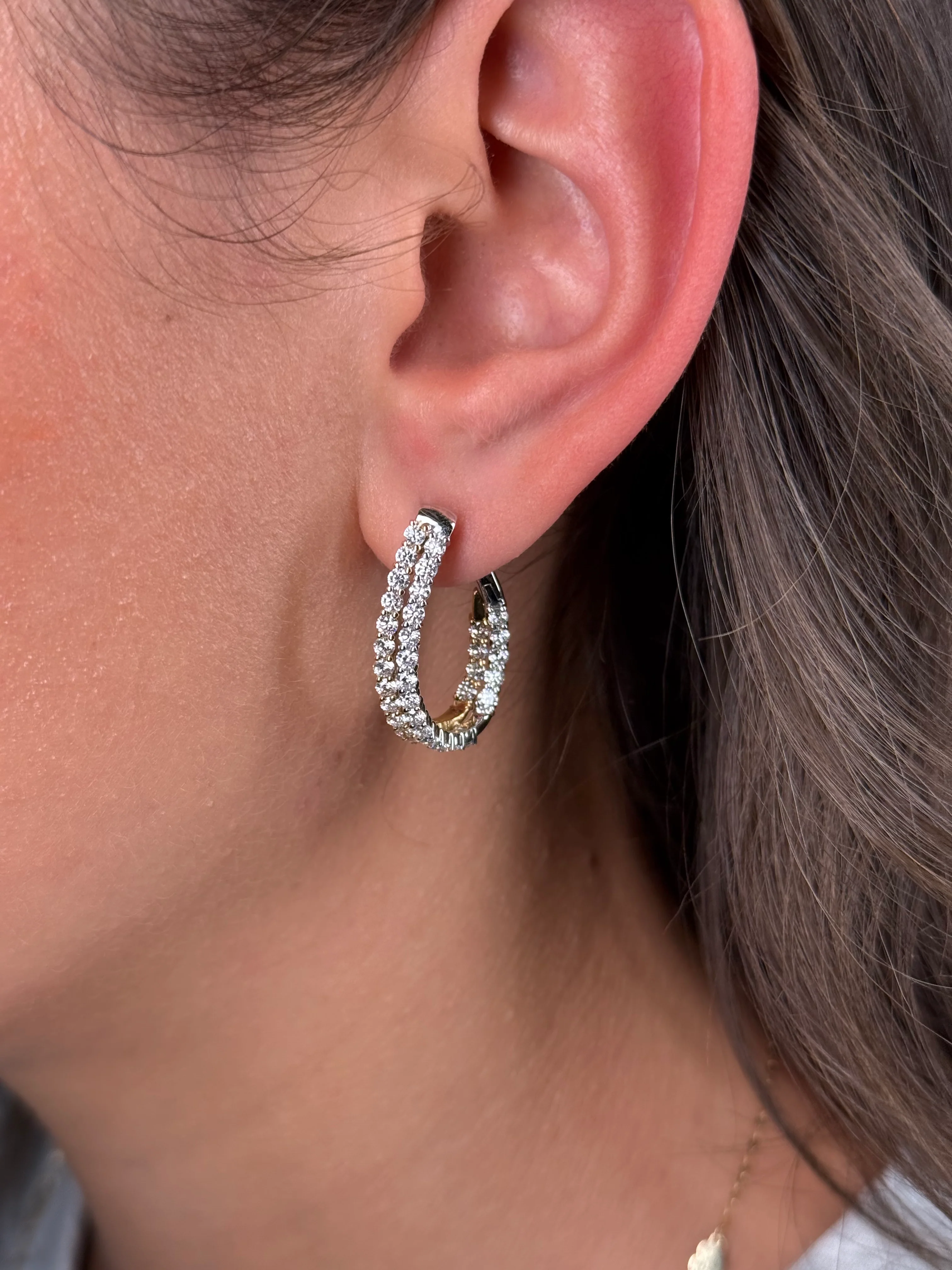Ladies Two Tone Double Row Diamond Hoop
