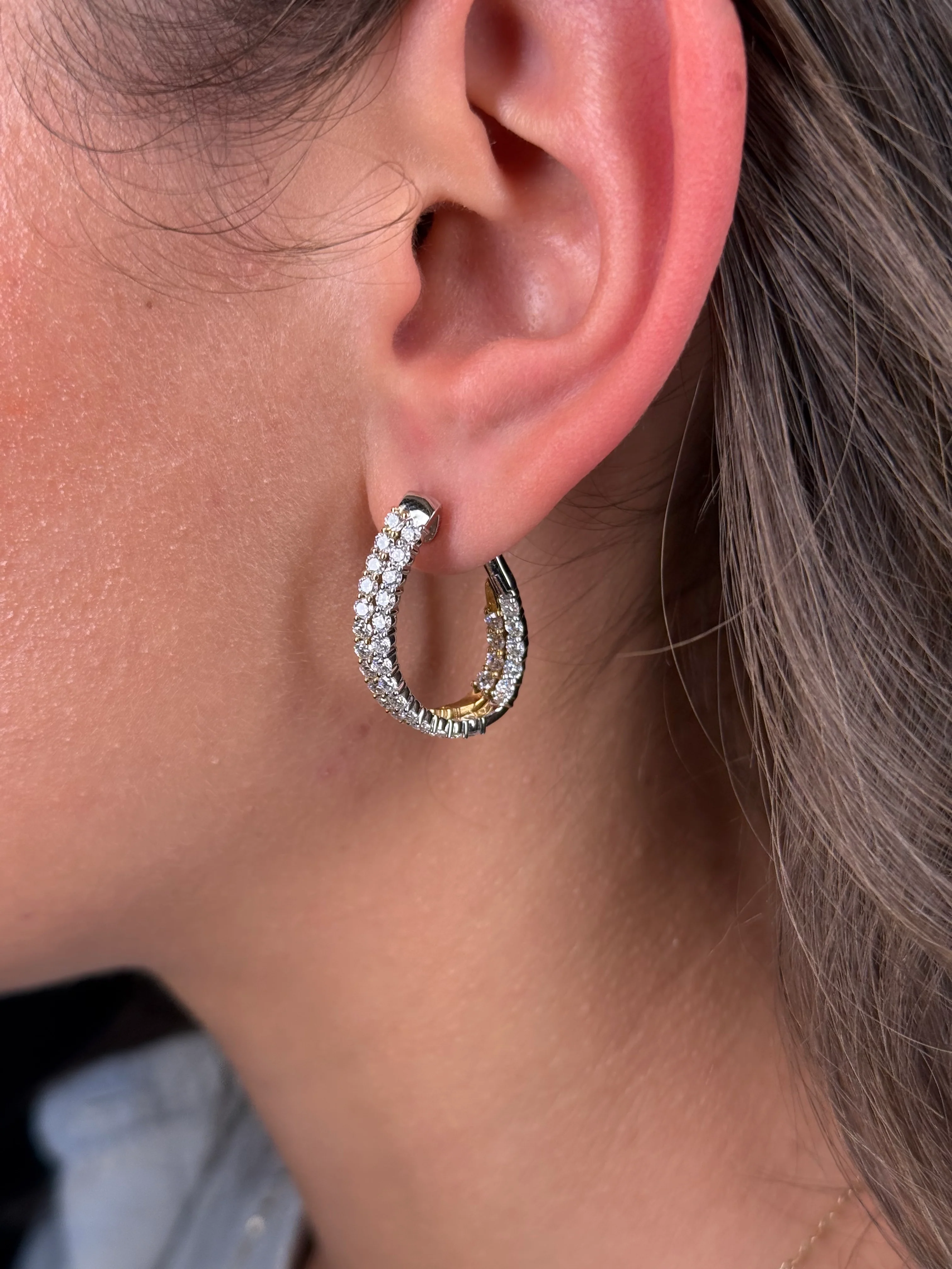 Ladies Two Tone Double Row Diamond Hoop - Image 2