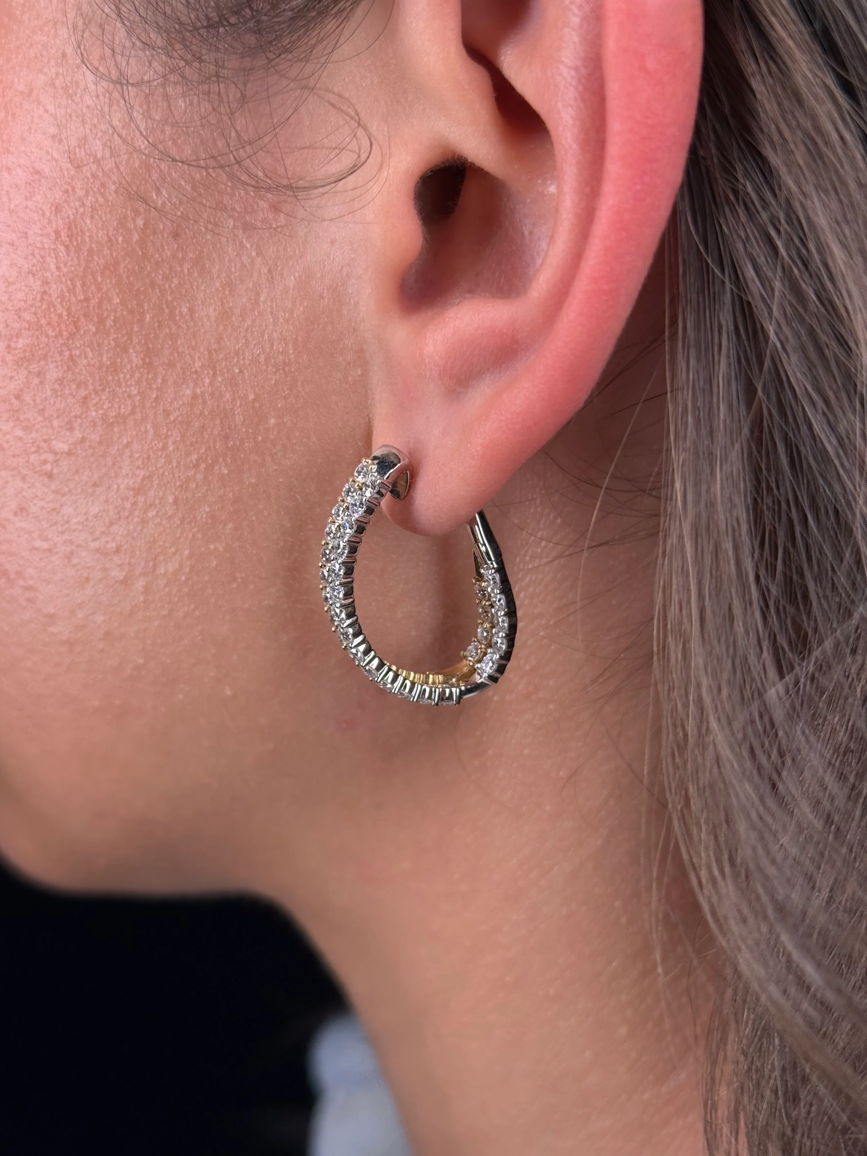 Ladies Two Tone Double Row Diamond Hoop - Image 3