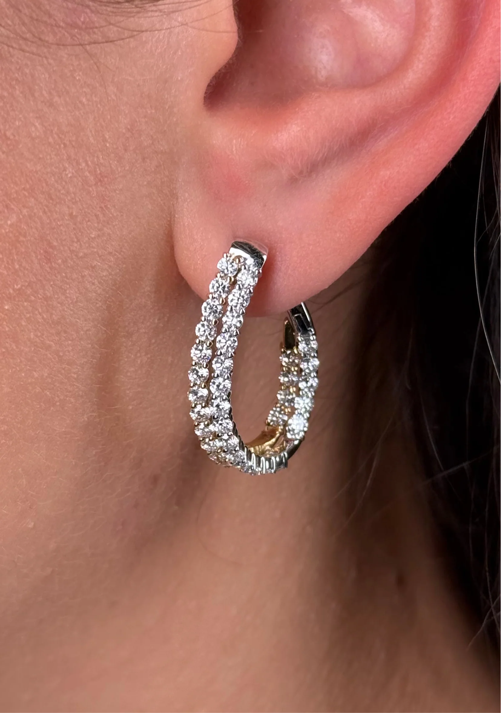 Ladies Two Tone Double Row Diamond Hoop - Image 4