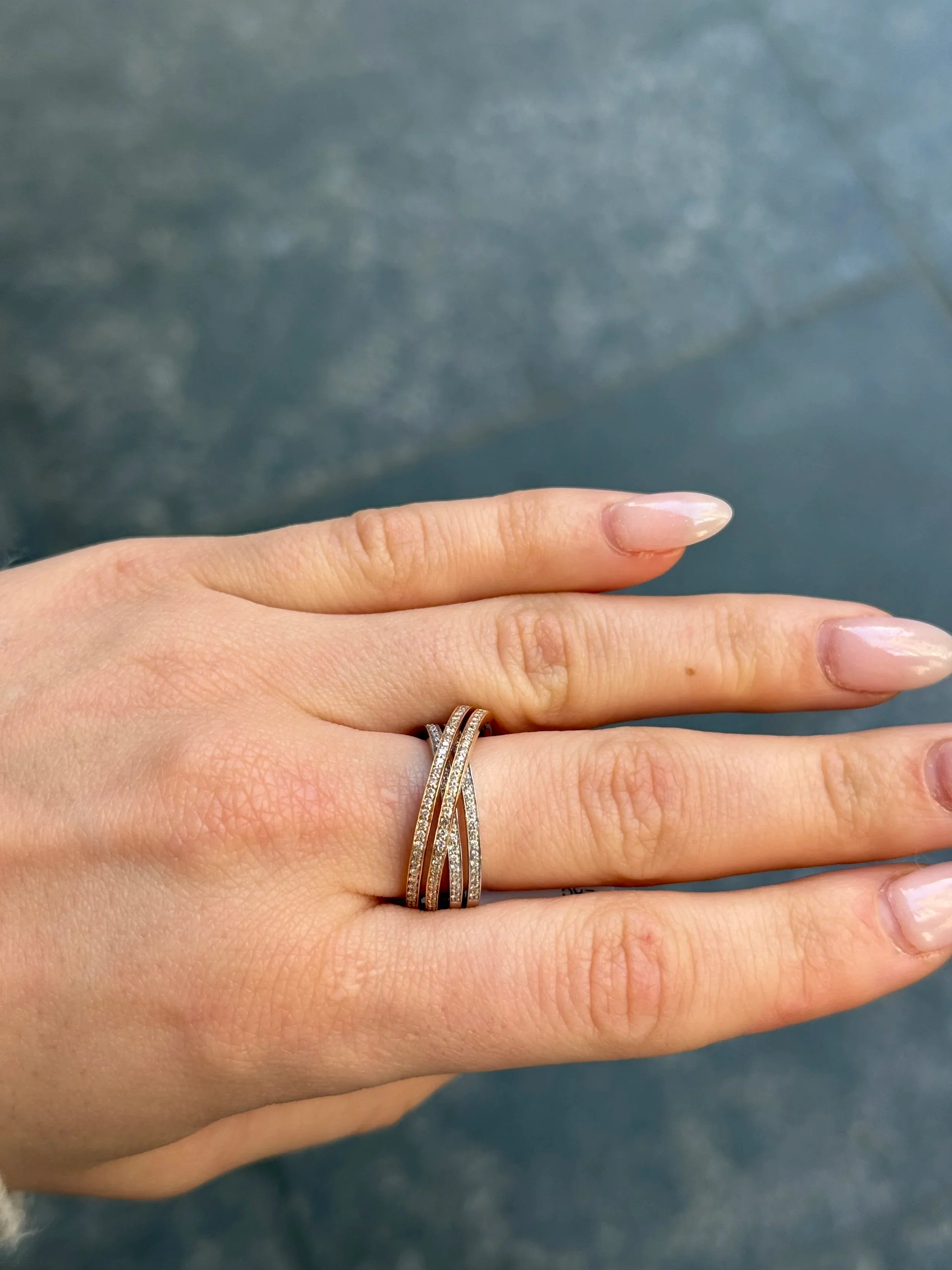 Ladies Two Tone Overlapping Diamond Ring - Image 2