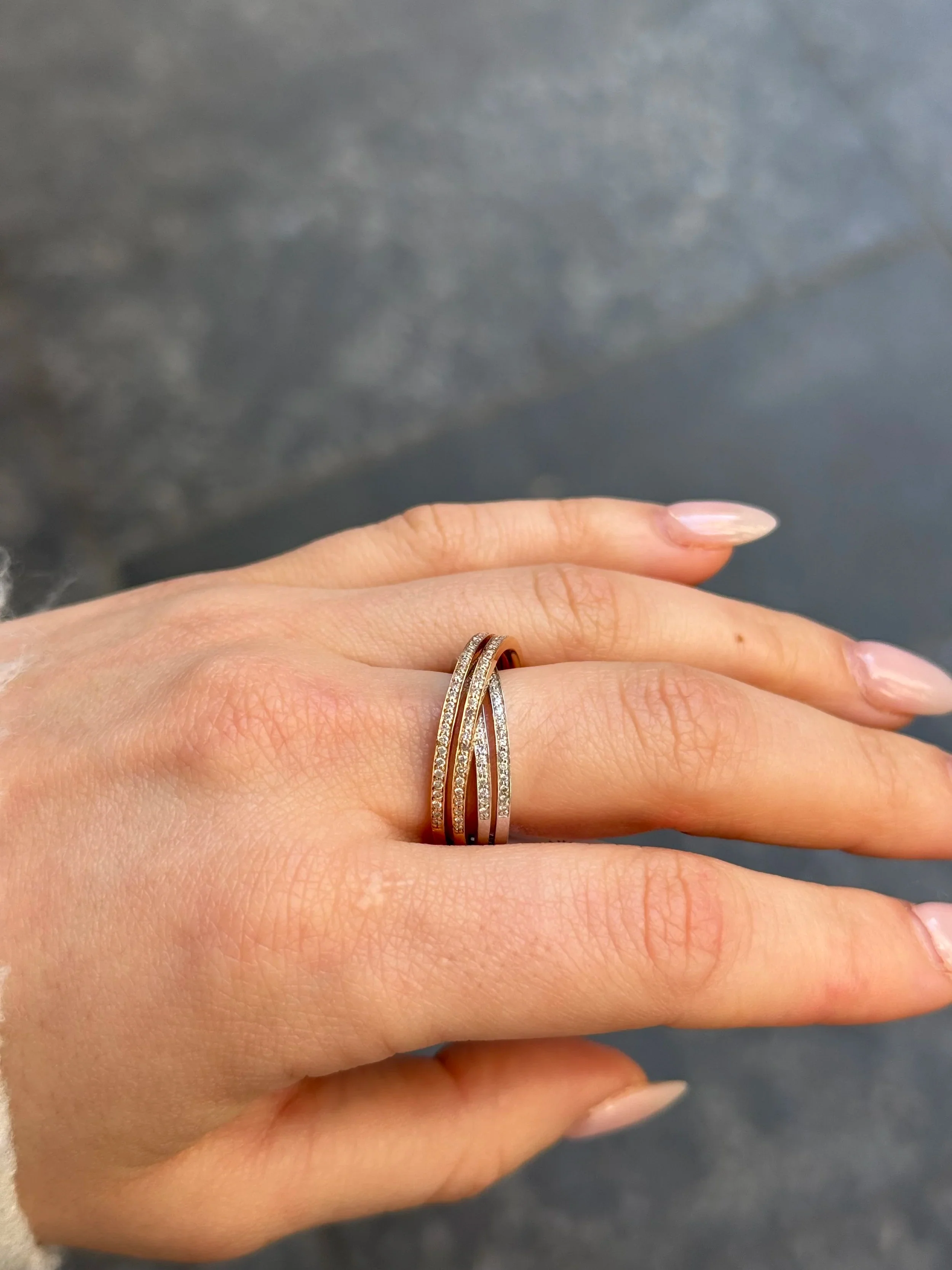 Ladies Two Tone Overlapping Diamond Ring - Image 3