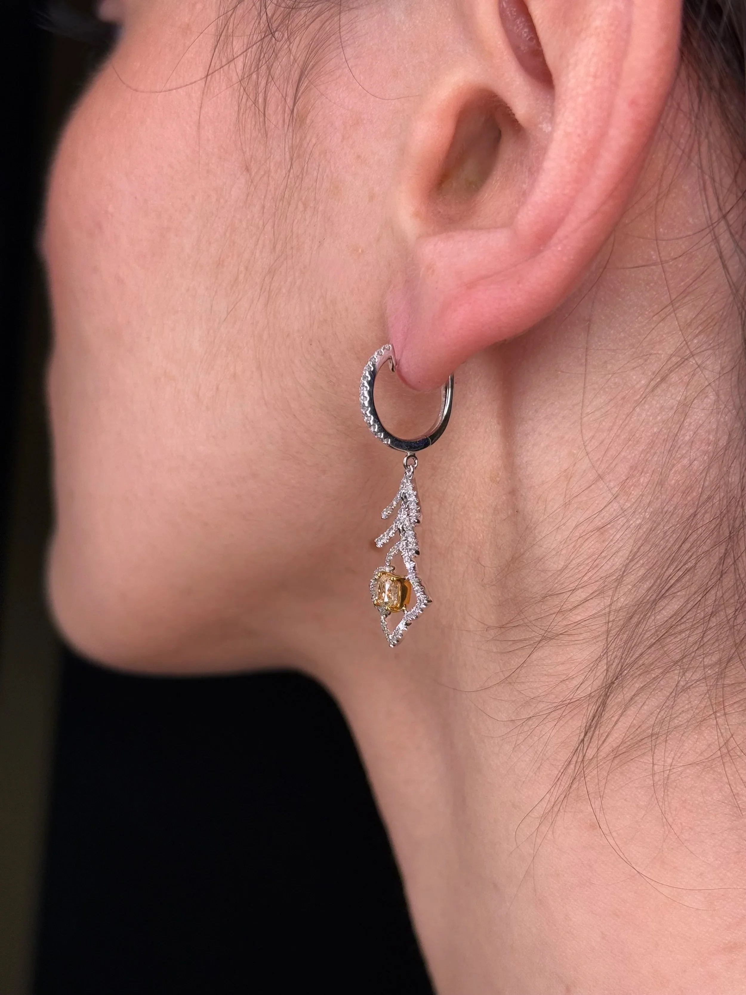 Ladies Two Tone Radiant Yellow Diamond Fancy Earrings - Image 4