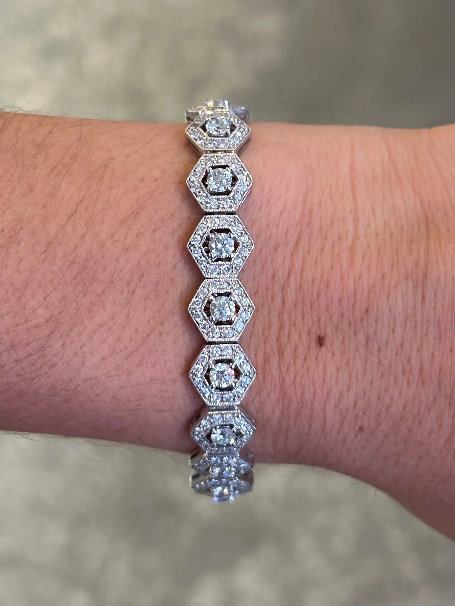 Ladies Vintage Style Hexagon Shape Diamond Bracelet