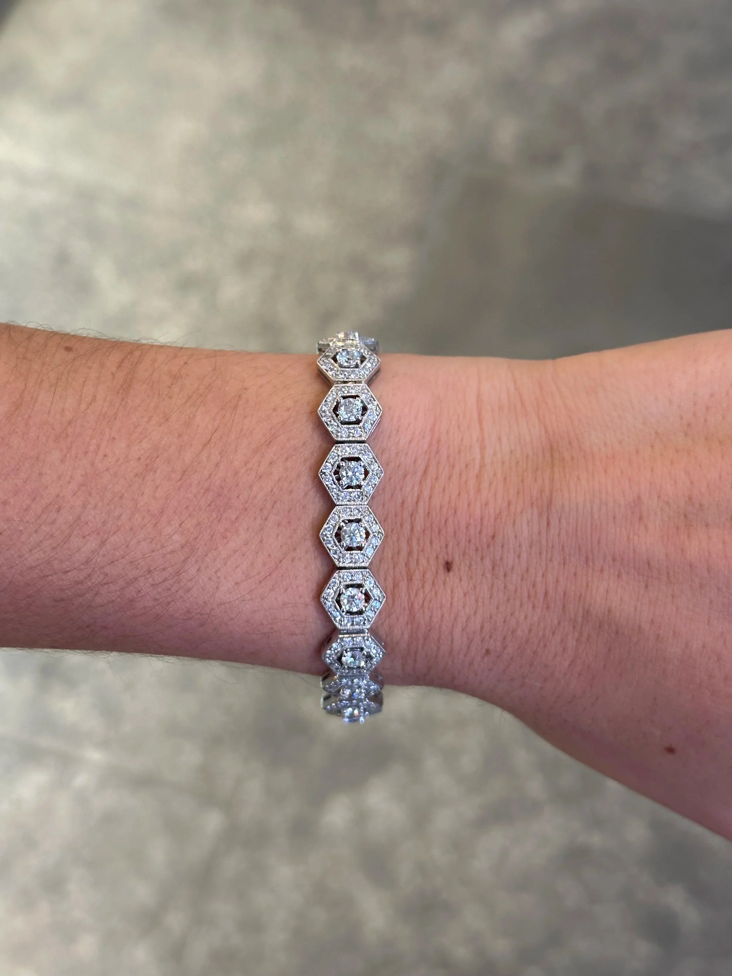 Ladies Vintage Style Hexagon Shape Diamond Bracelet - Image 2